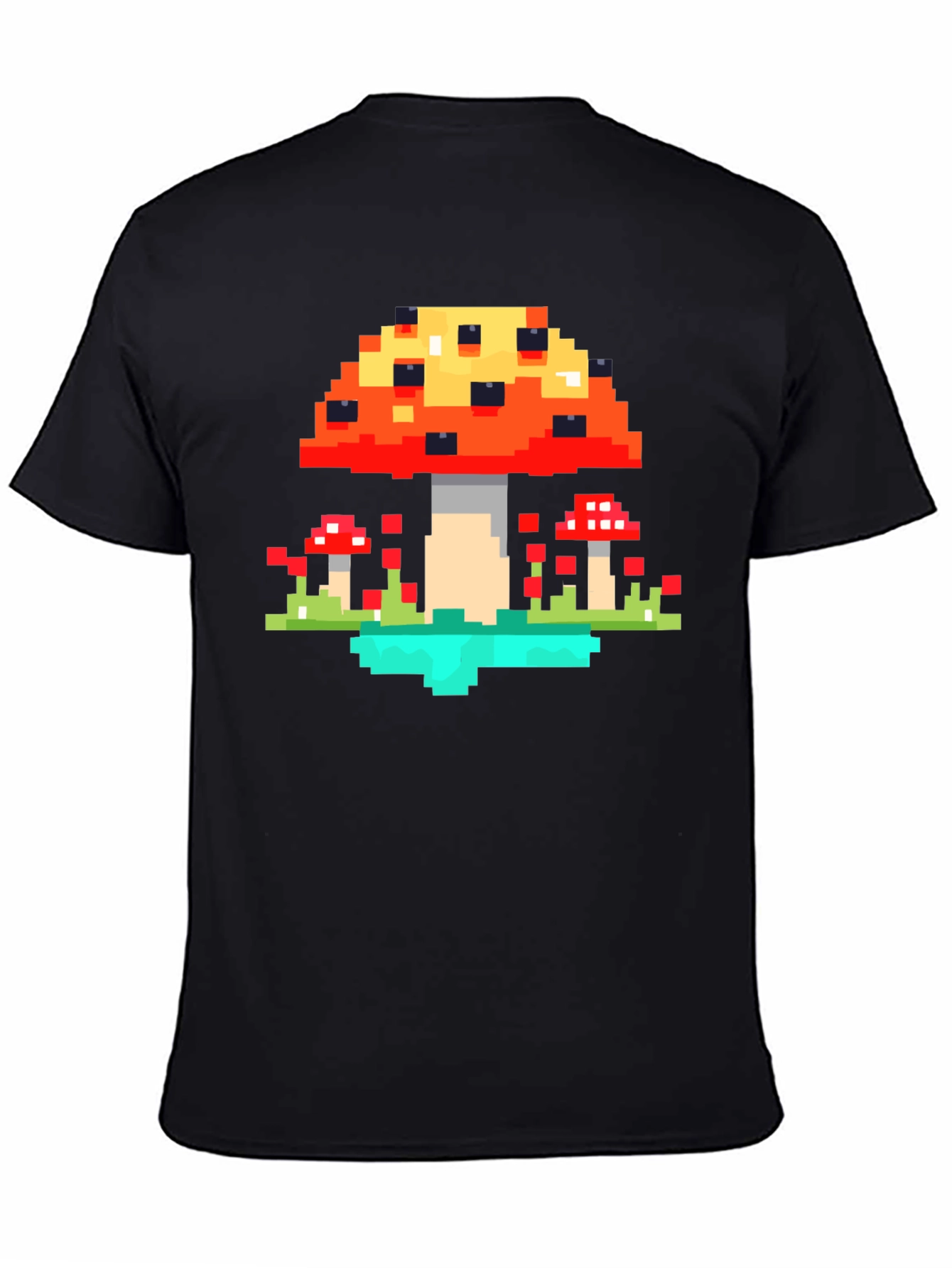 Black Pixel Mushroom Graphic Tee - Retro Gaming Style Shirt view 4