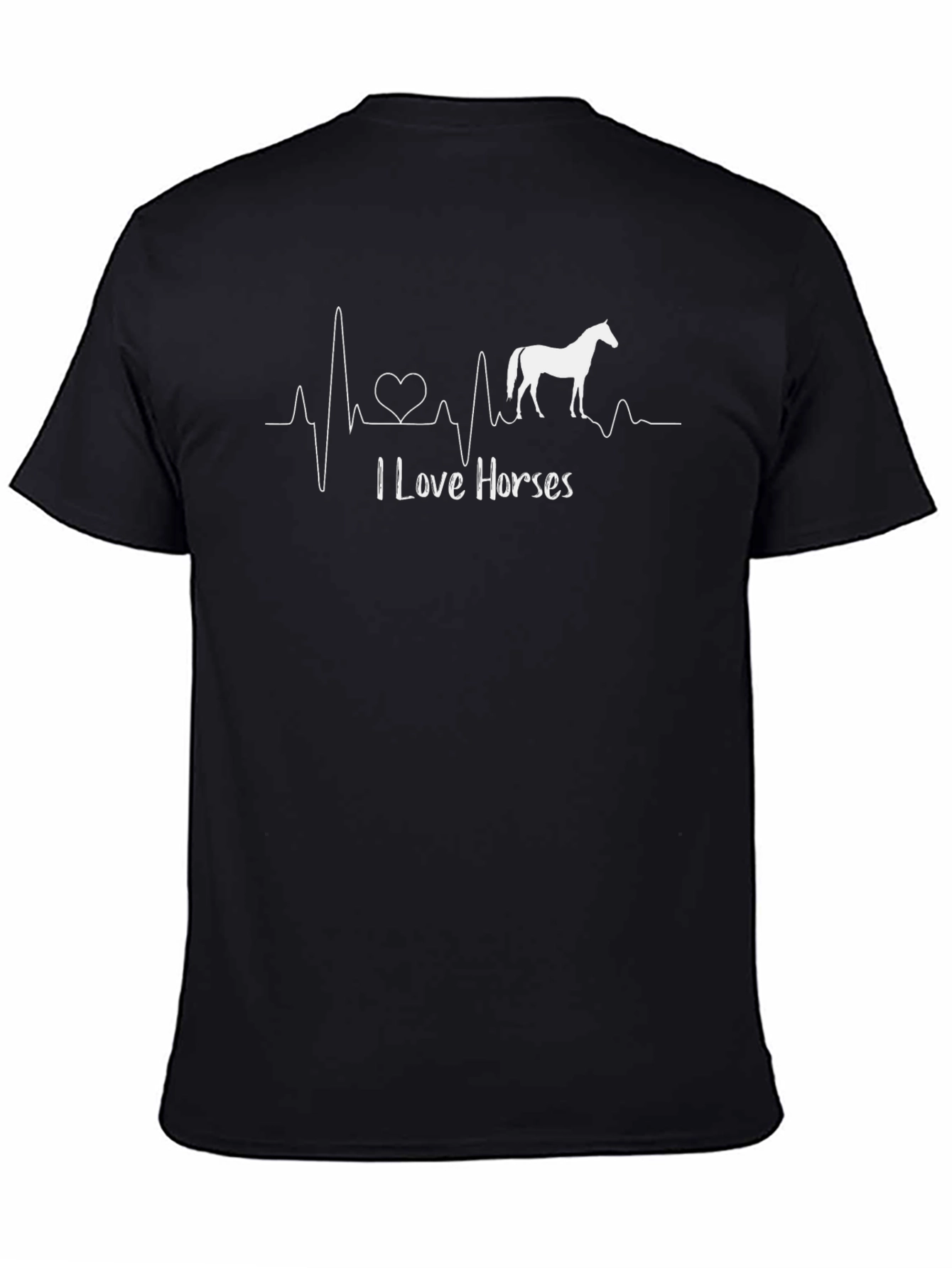 Black I Love Horses Heartbeat T-Shirt - Unisex view 4