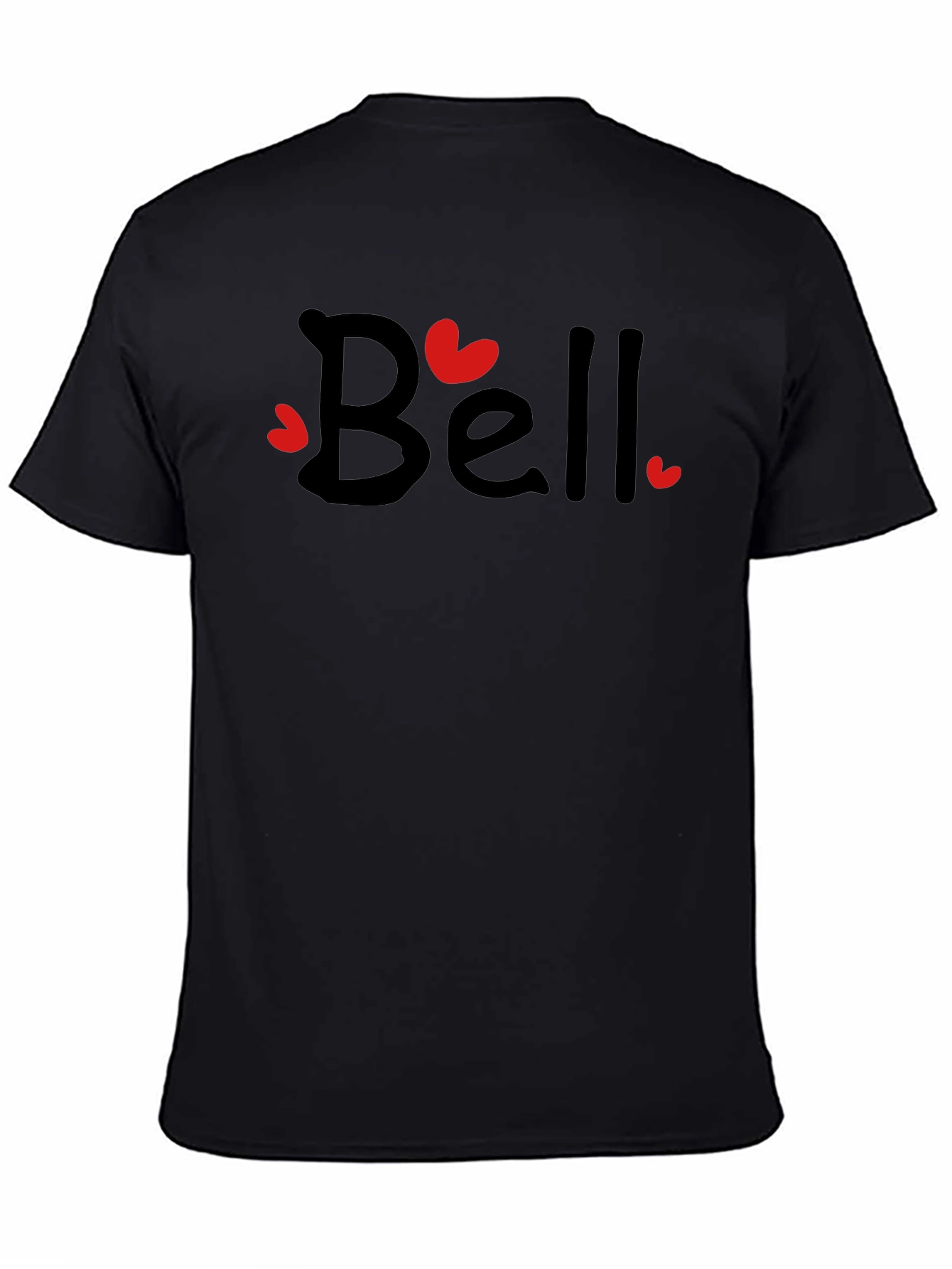 Black Bell Heart Valentine's Day Black T-Shirt view 4