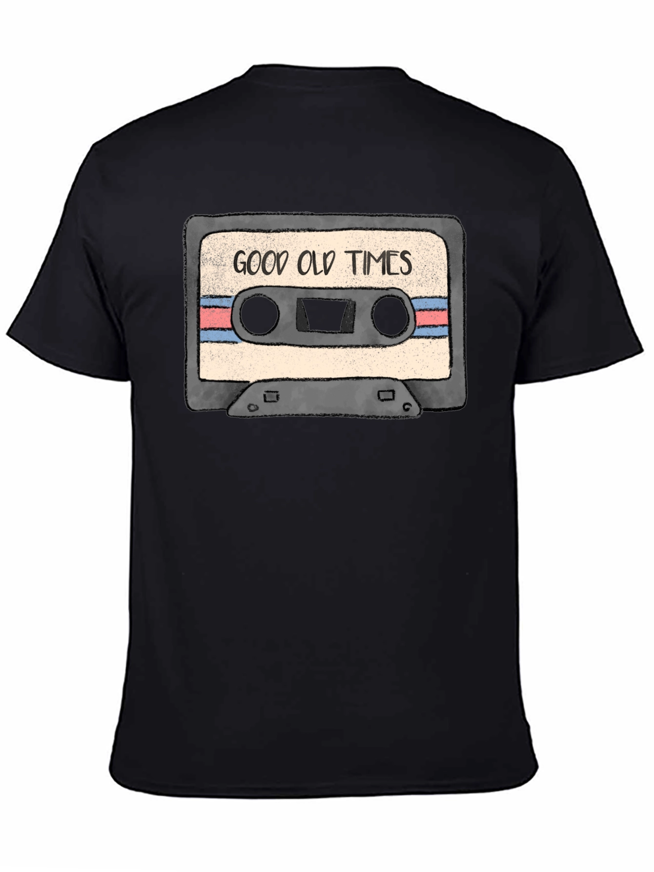 Black Good Old Times Cassette Tape Graphic T-Shirt view 4