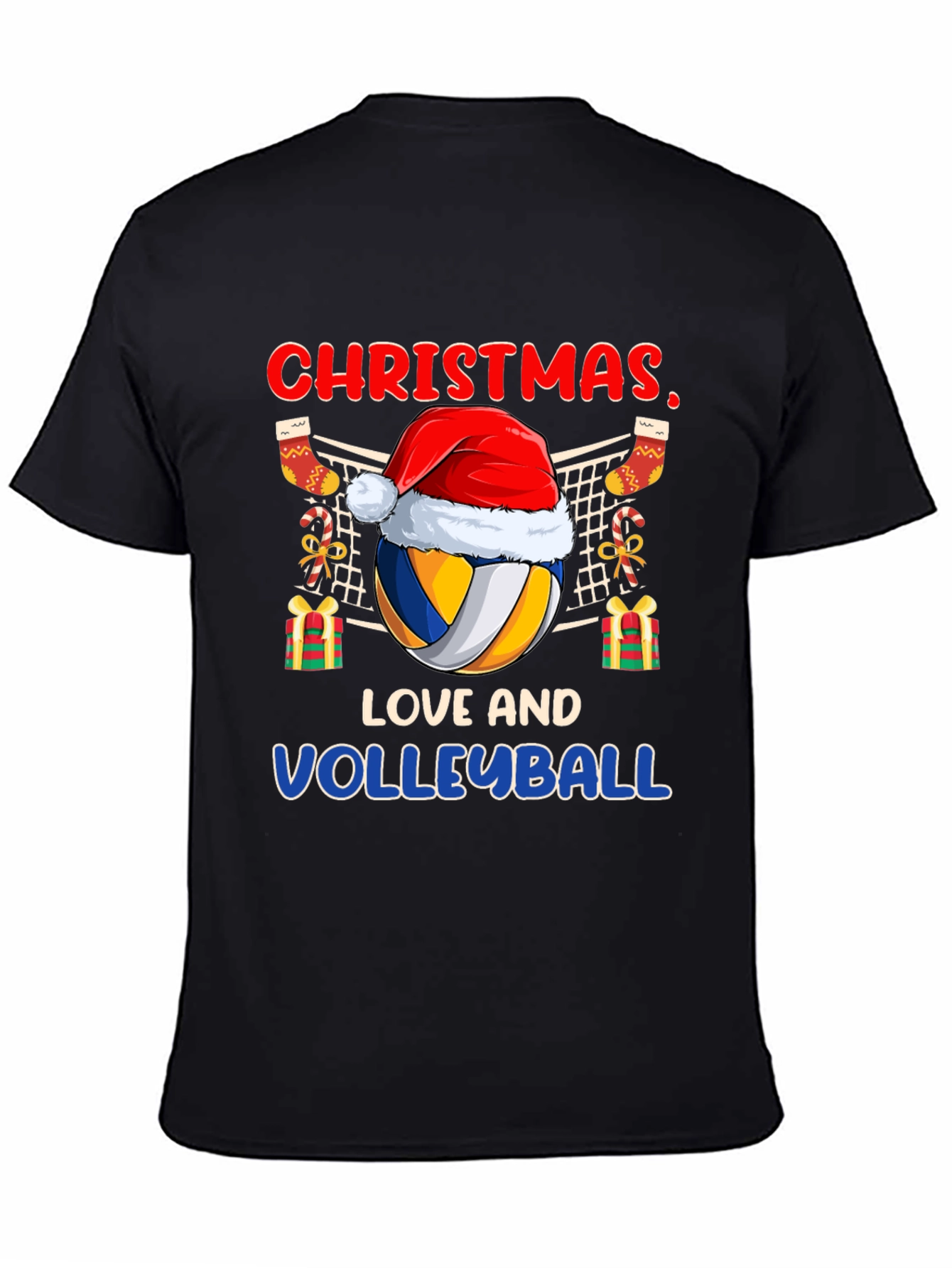 Black Christmas Love and Volleyball T-Shirt view 4