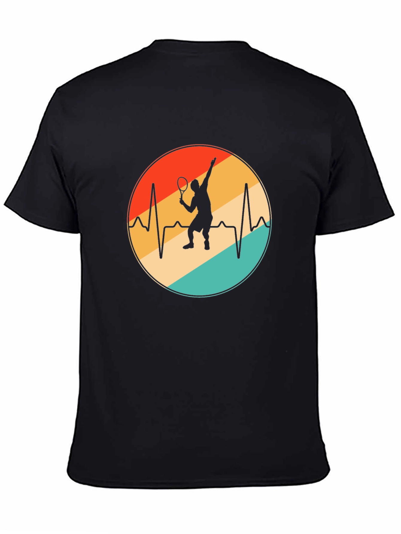 Black Tennis Heartbeat T-Shirt - Black Cotton Blend Casual Tee view 4