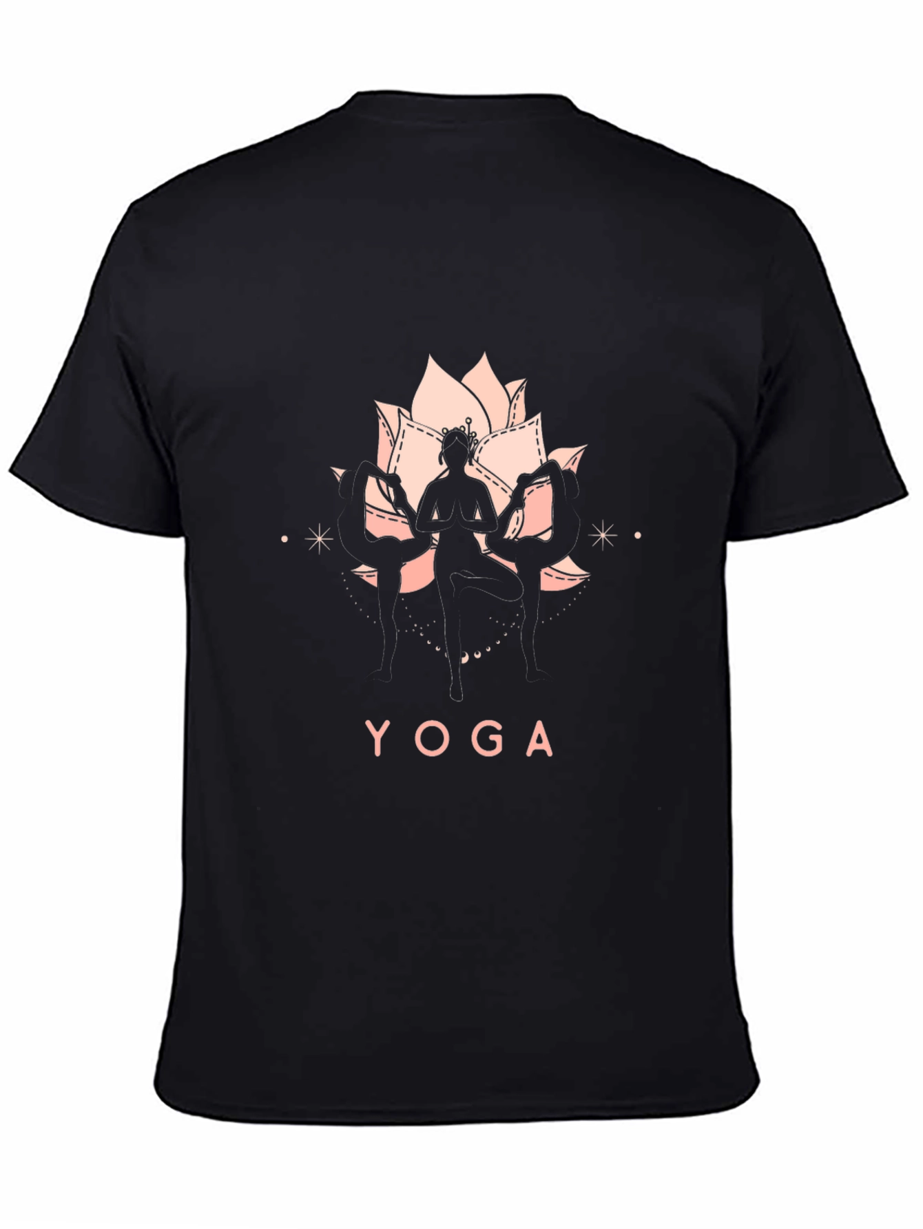 Black Yoga Graphic T-Shirt - Lotus Design view 4