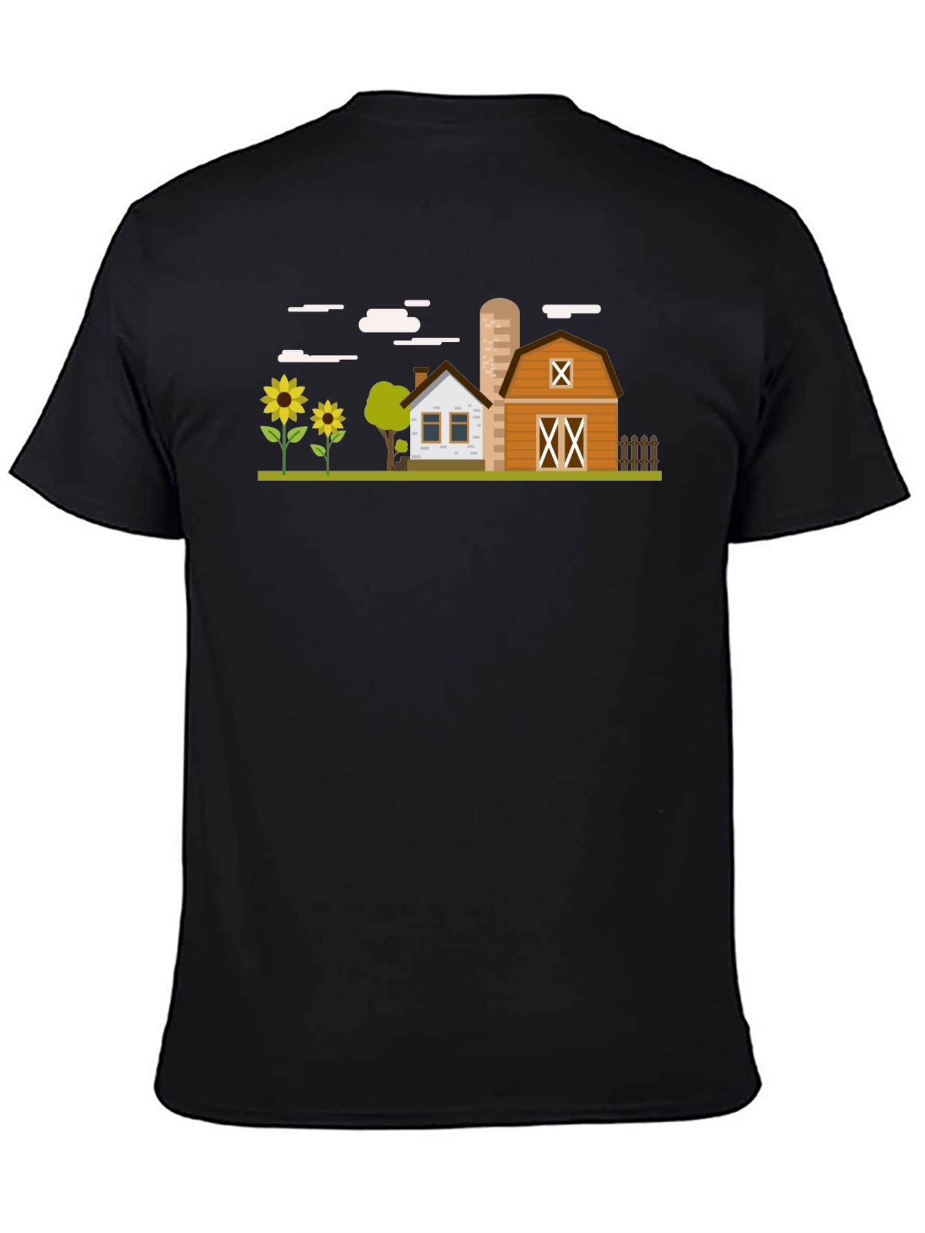 Black Farm Scene Graphic T-Shirt - Black Cotton Tee view 4