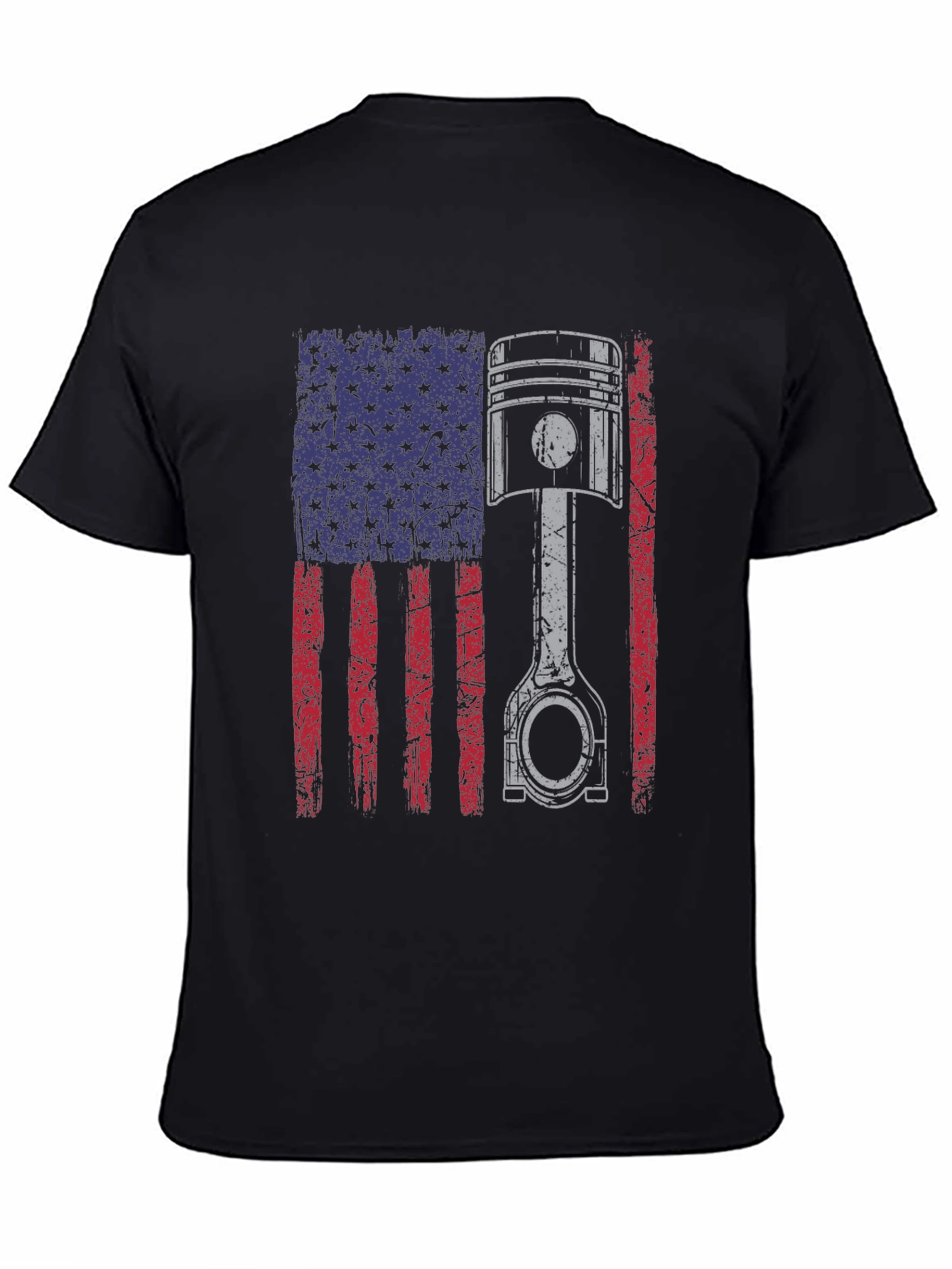 Black American Flag Piston T-Shirt - Automotive Enthusiast Apparel view 4