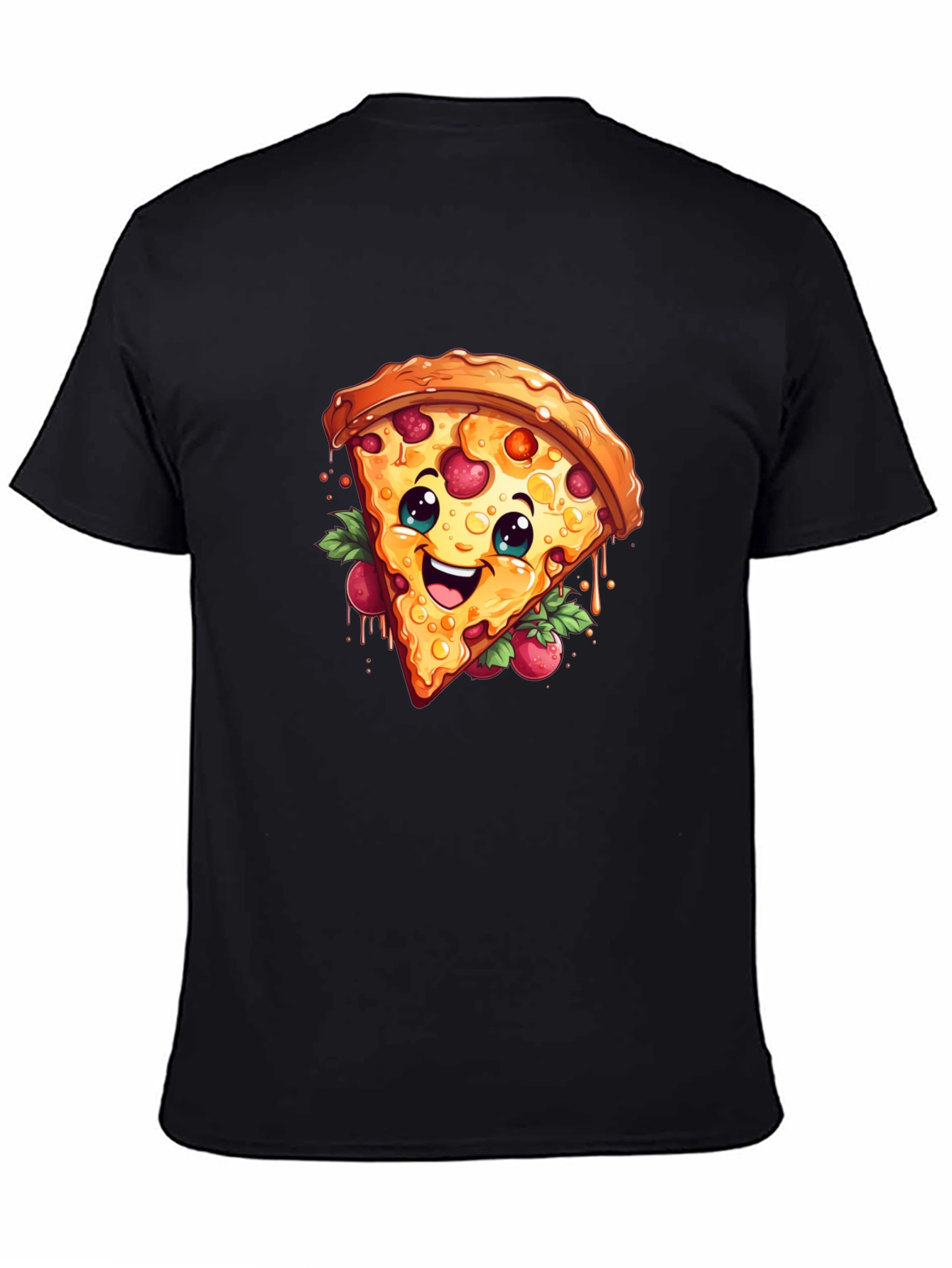 Black Funny Pizza Slice Graphic T-Shirt - Casual Black Tee view 4