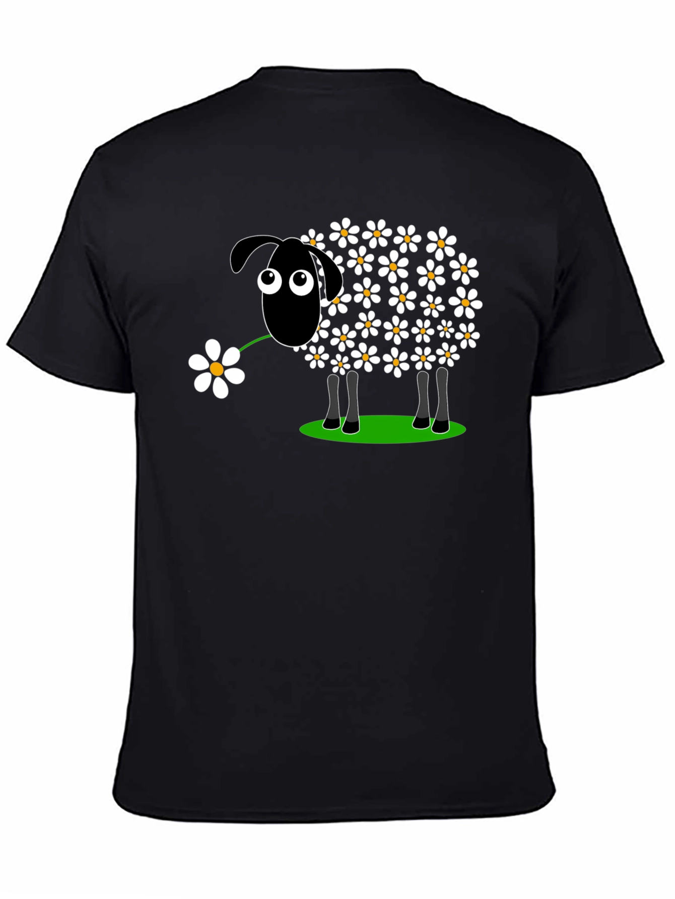 Black Daisy Sheep Graphic Tee - Black Cotton T-Shirt view 4