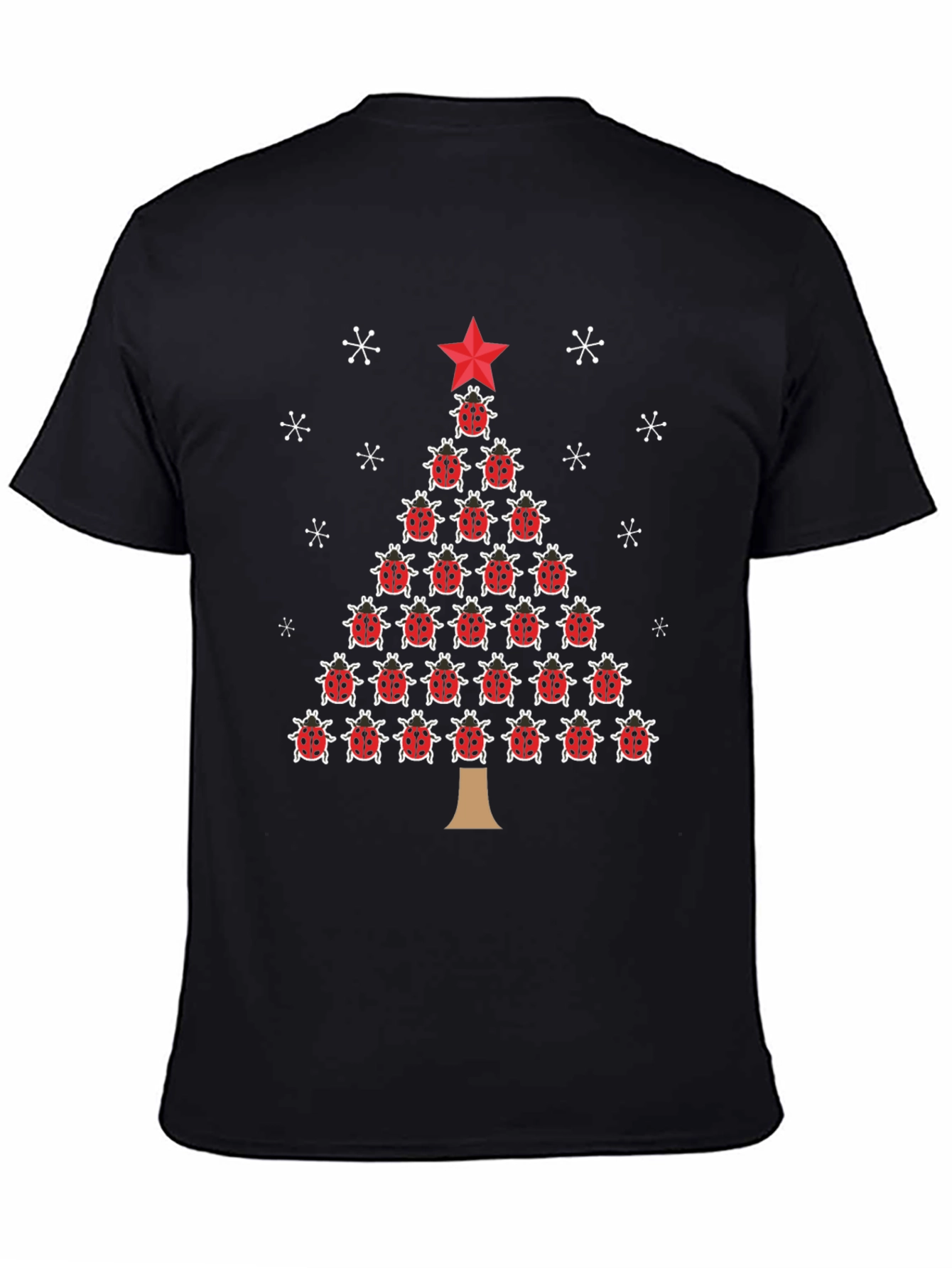 Black Ladybug Christmas Tree Black T-Shirt view 4