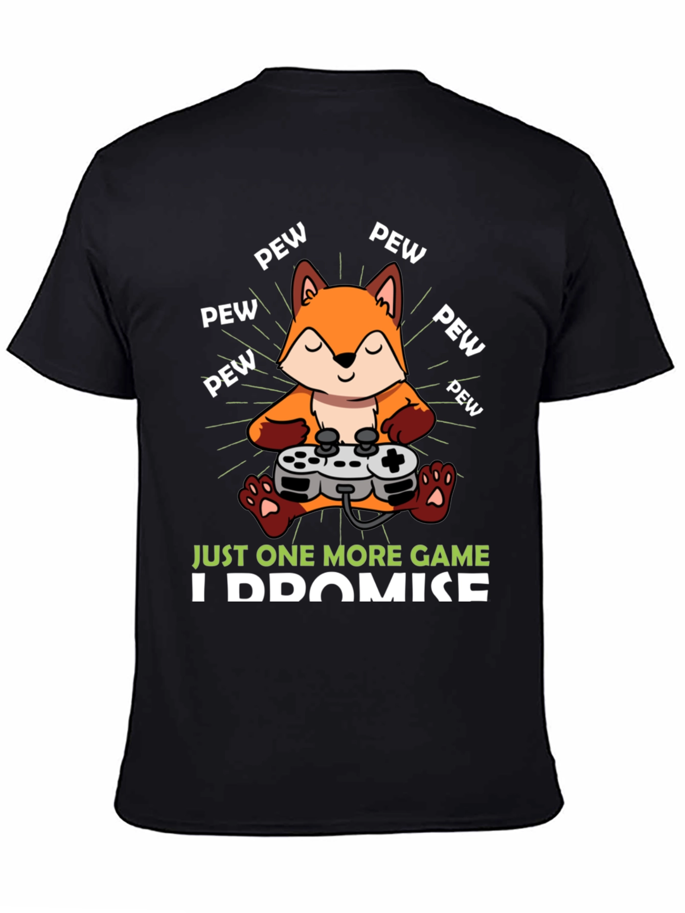 Black Just One More Game Fox Gamer T-Shirt view 4