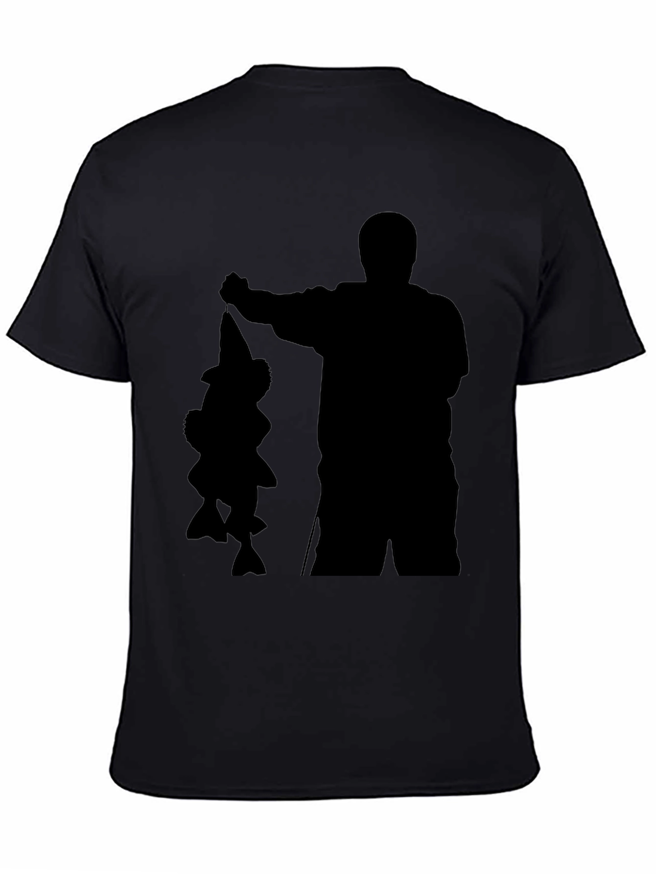 Black Fisherman Silhouette Graphic Tee - Black Cotton Blend Shirt view 4