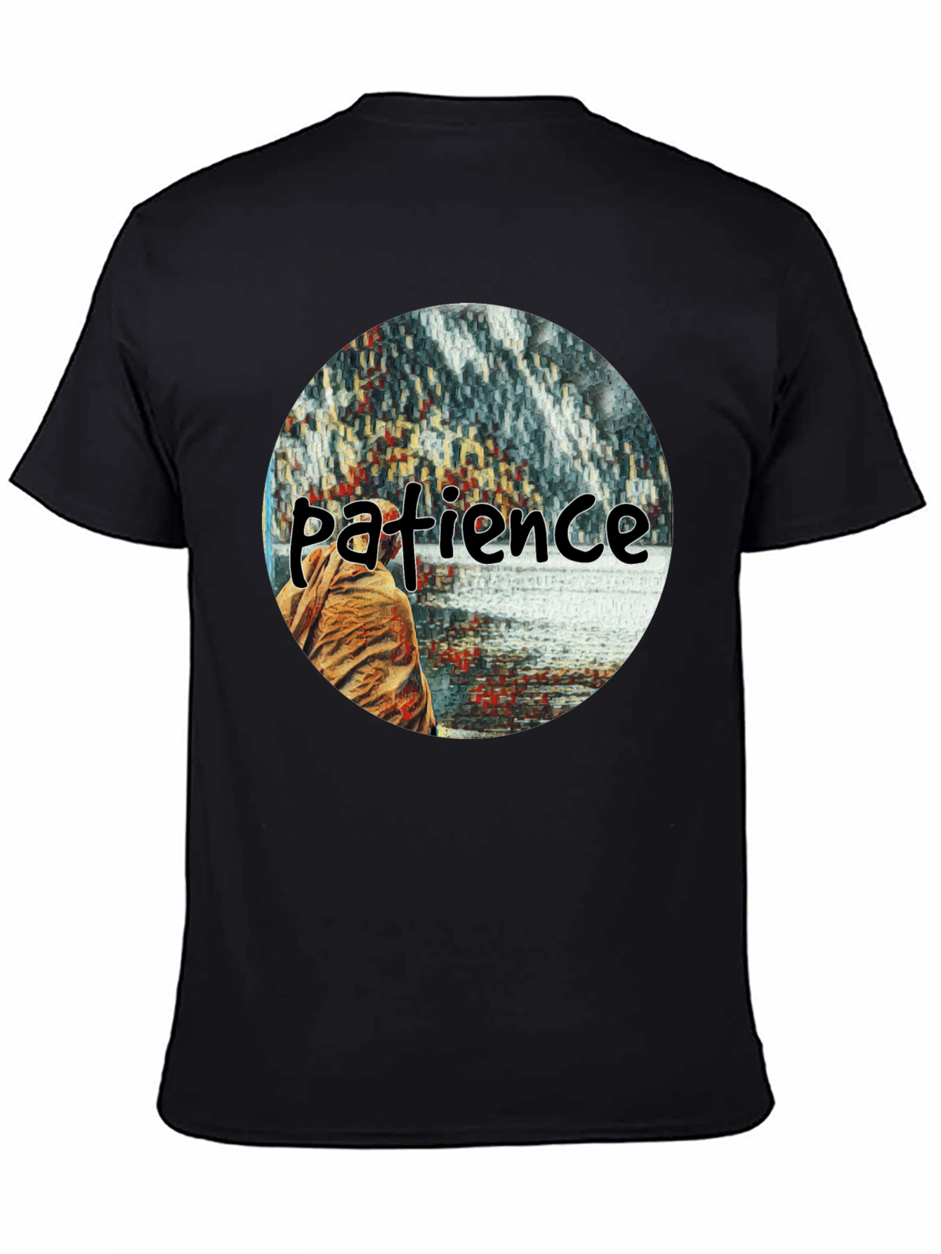 Black Patience Graphic T-Shirt - Black Crew Neck Tee view 4