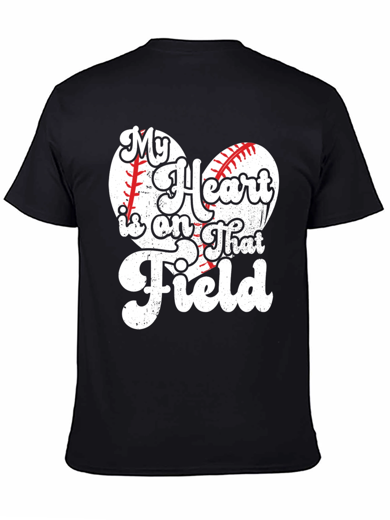 Black Baseball Heart T-Shirt - My Heart is on That Field view 4