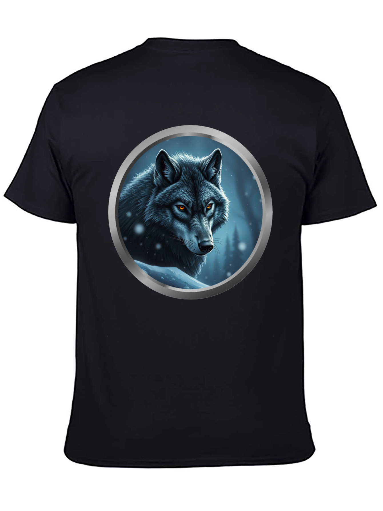 Black Wolf Portrait Graphic Tee - Black Cotton Blend view 4