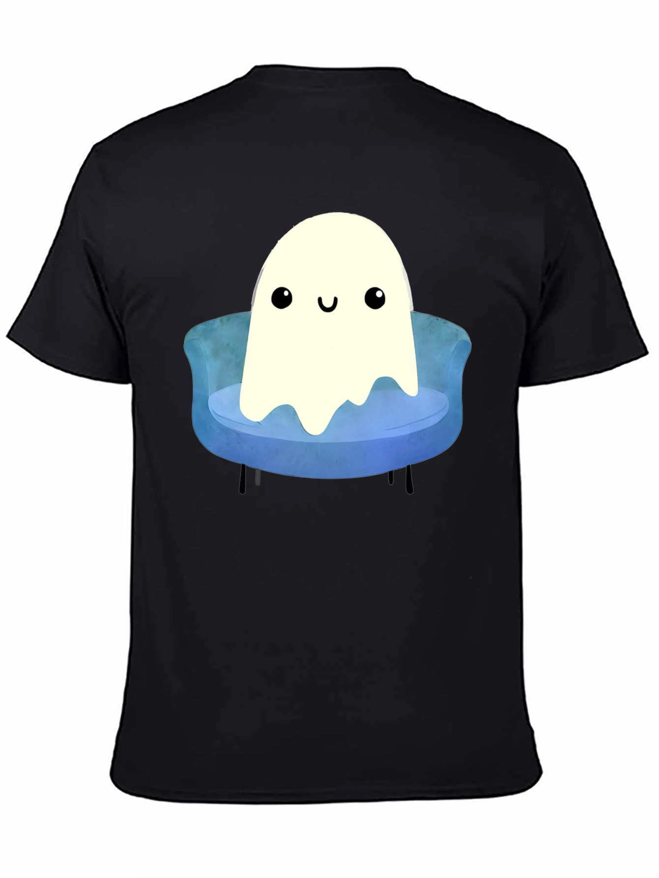 Black Cute Ghost on Couch T-Shirt - Spooky Season Apparel view 4