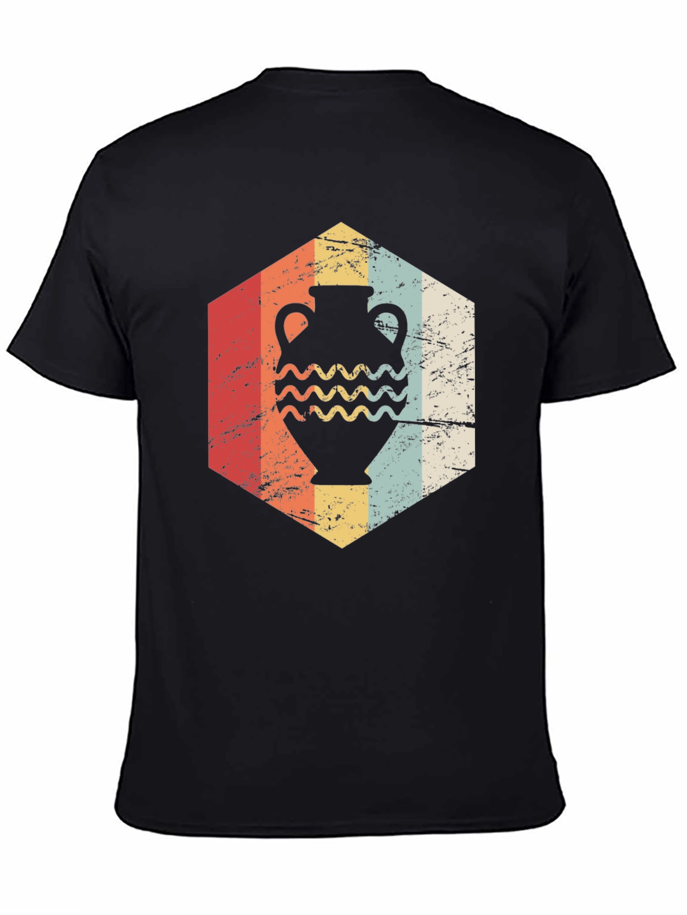 Black Vintage Pottery Hexagon Graphic T-Shirt view 4