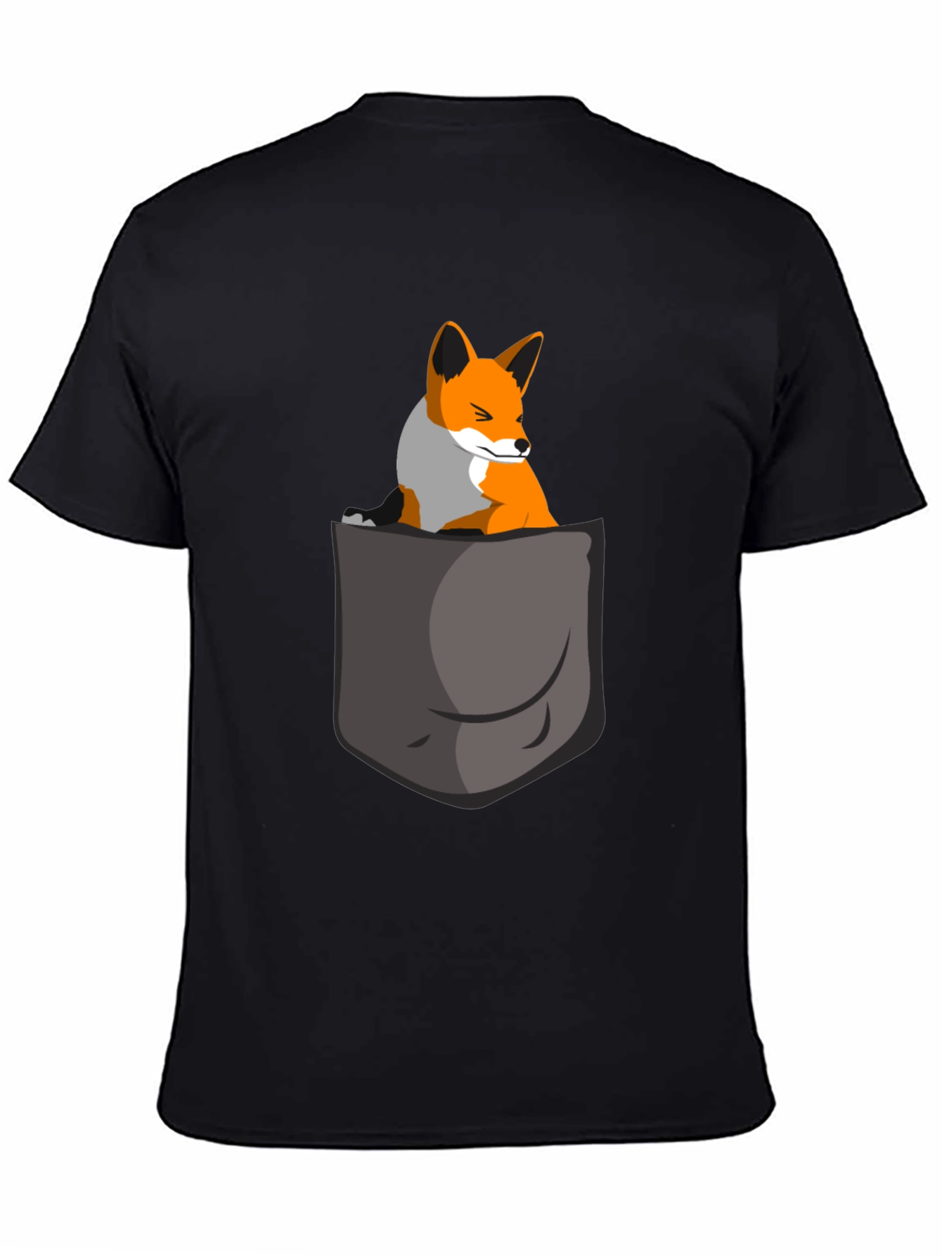 Black Fox in Pocket Graphic Tee - Cute Animal T-Shirt view 4