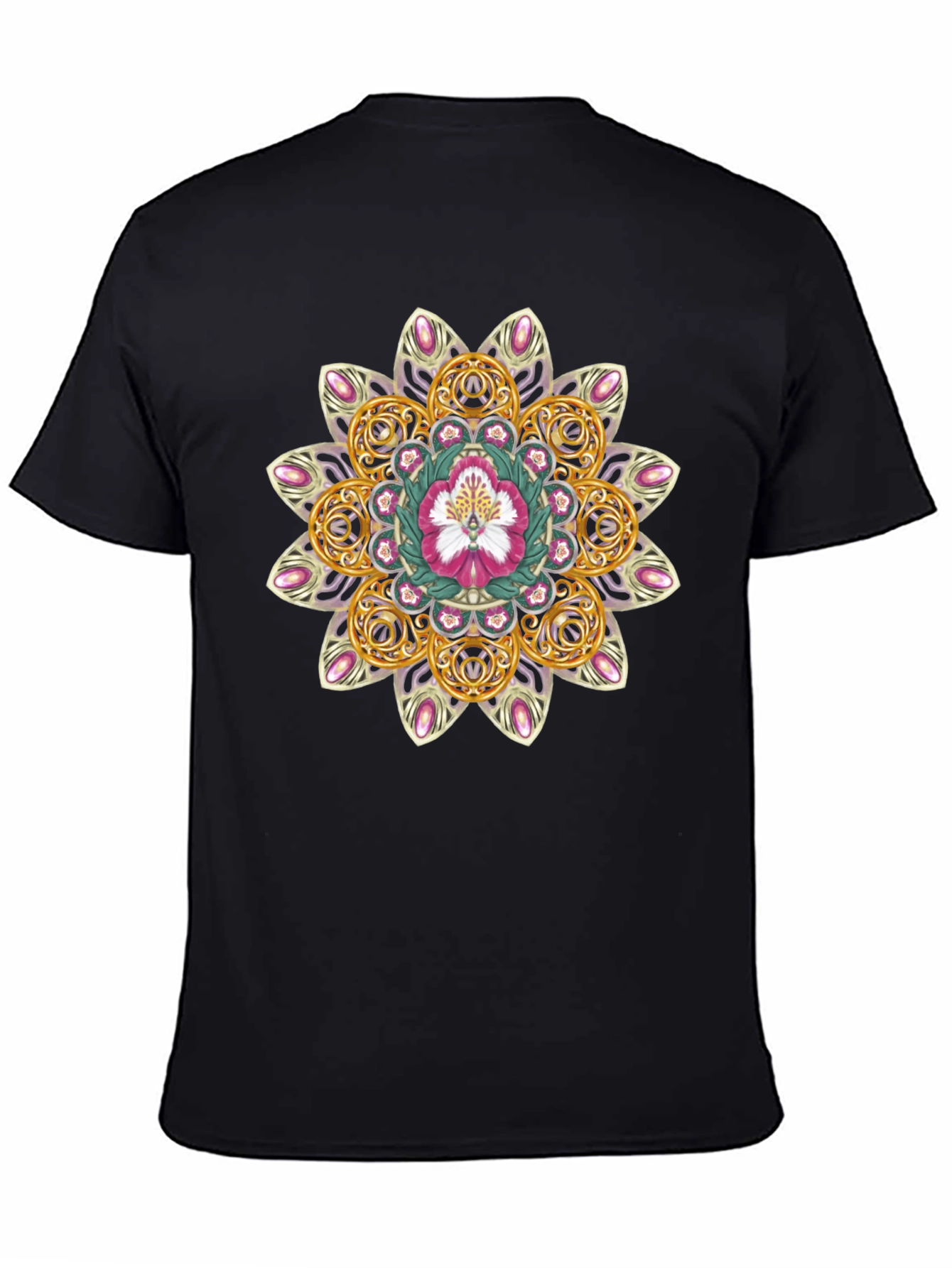 Black Floral Mandala Graphic Tee - Stylish Comfort view 4