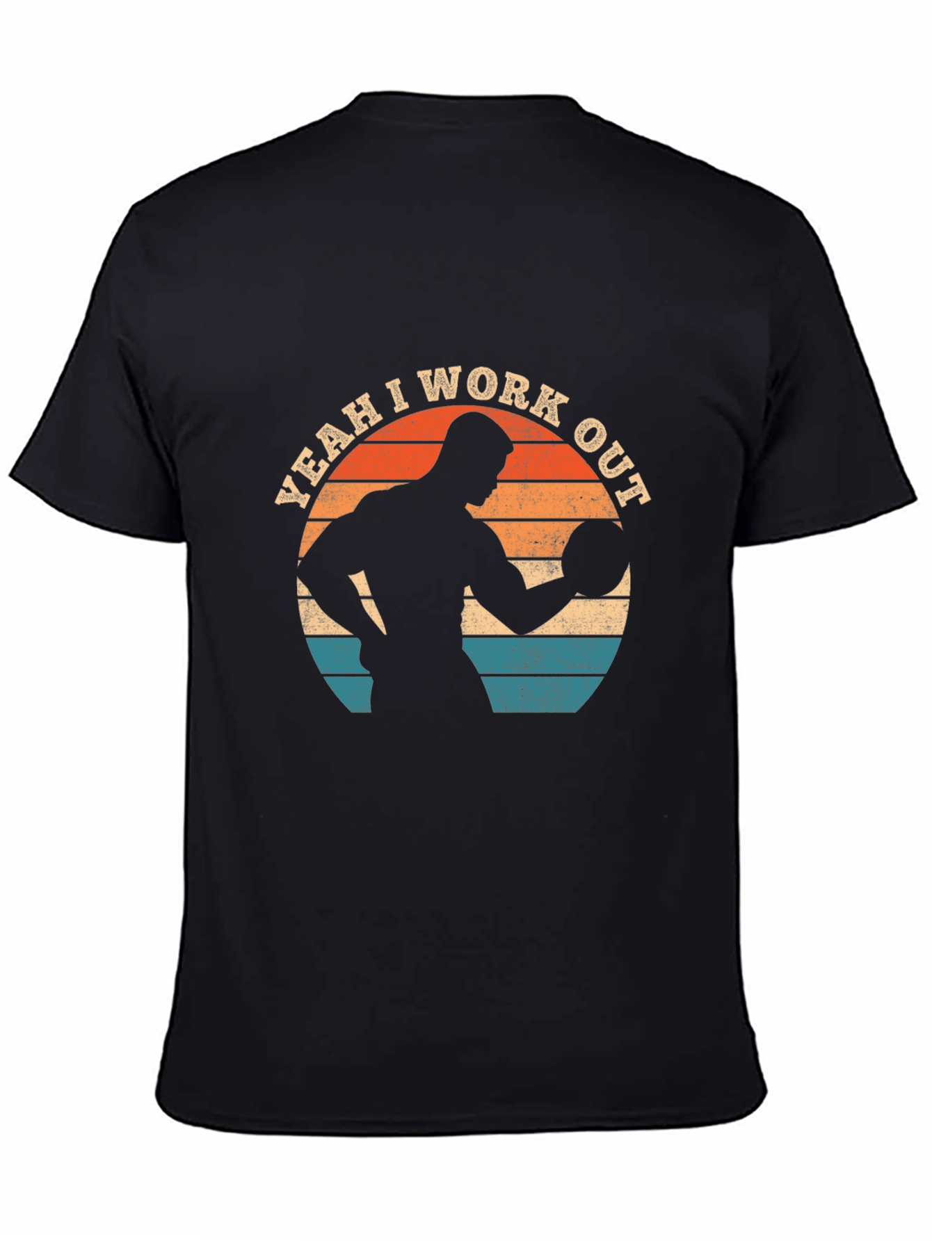 Black Yeah I Work Out T-Shirt - Black, Gym & Fitness Tee view 4