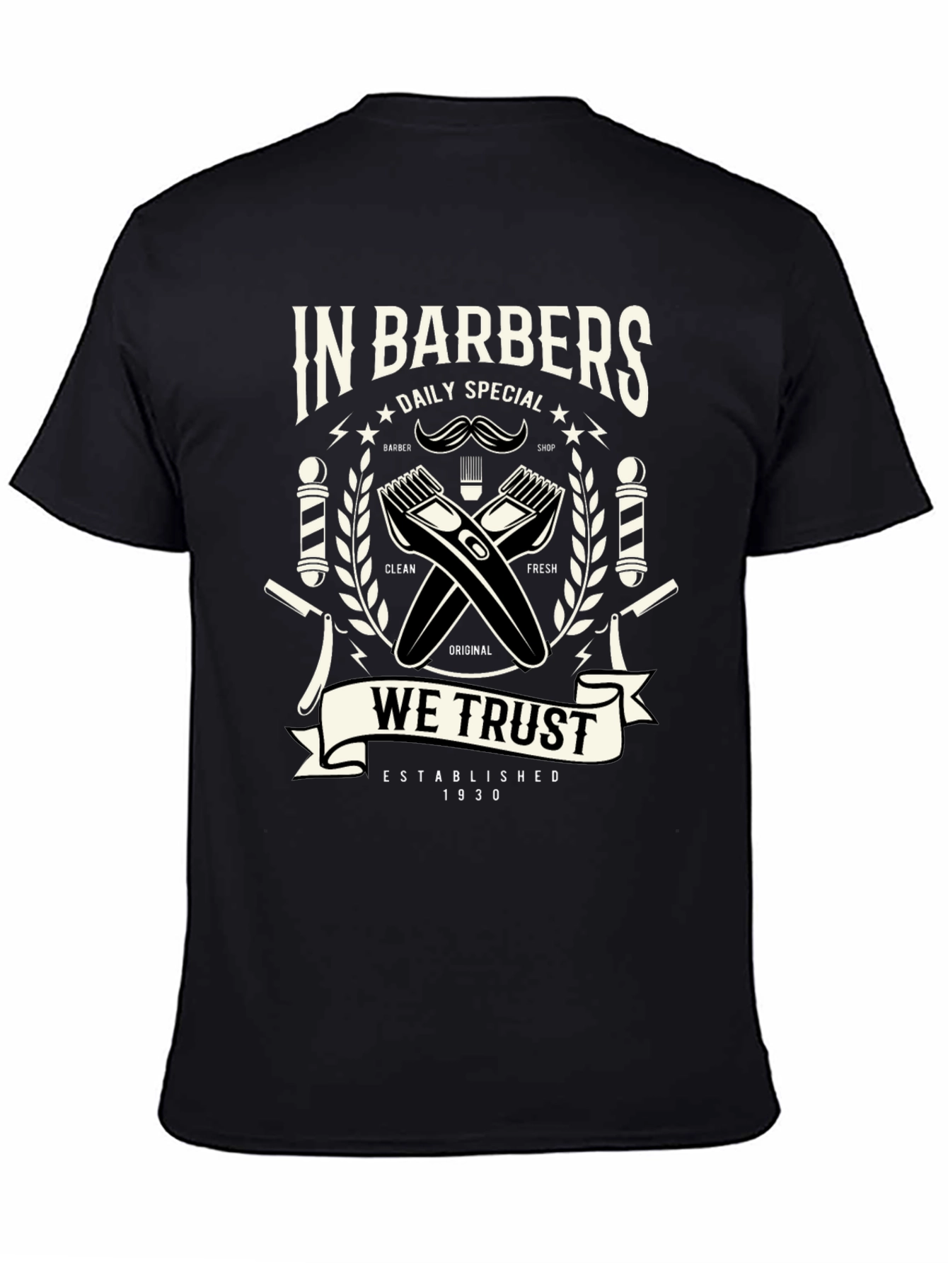 Black Vintage Barber Shop Graphic T-Shirt view 4
