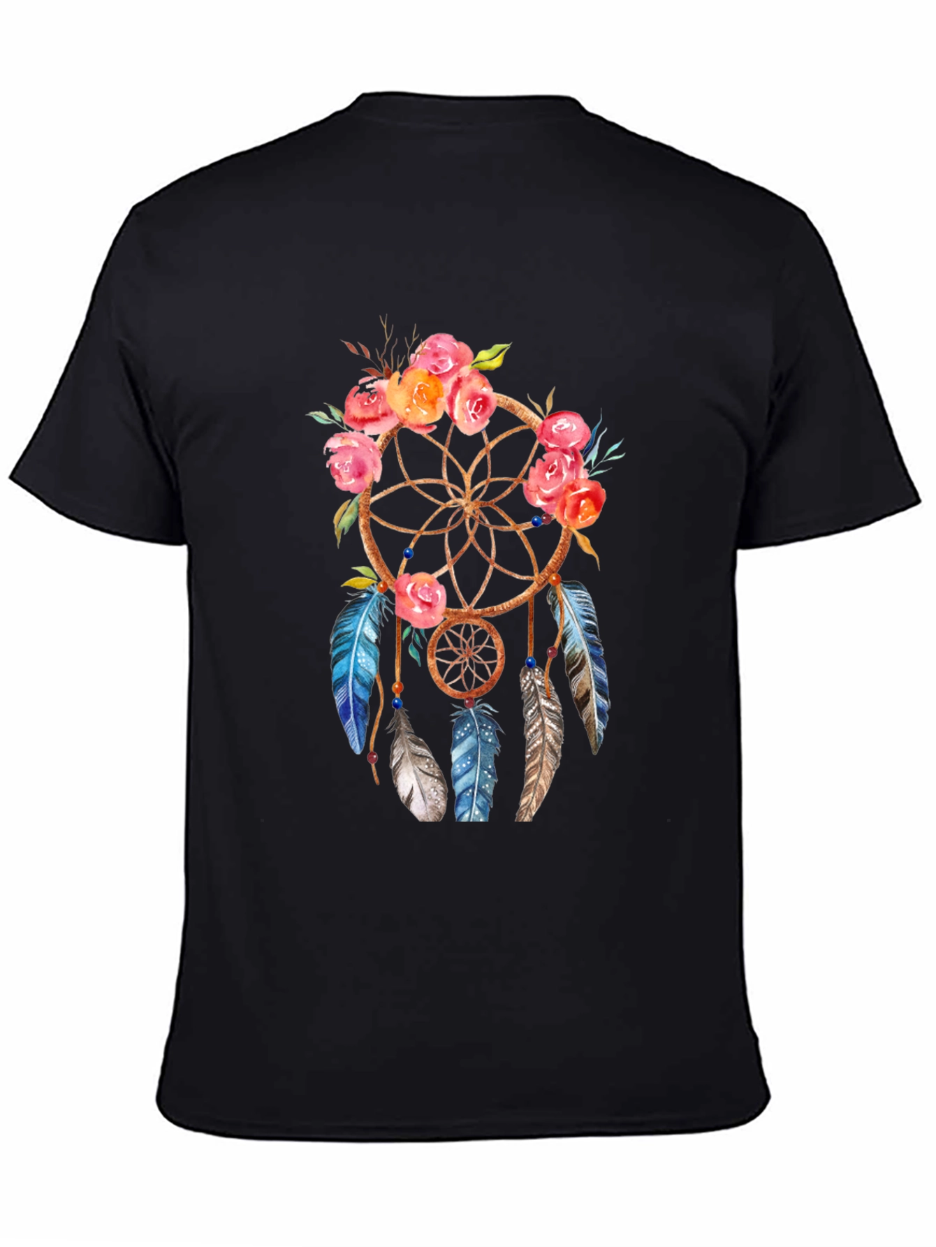 Black Dreamcatcher Floral T-Shirt - Bohemian Style view 4