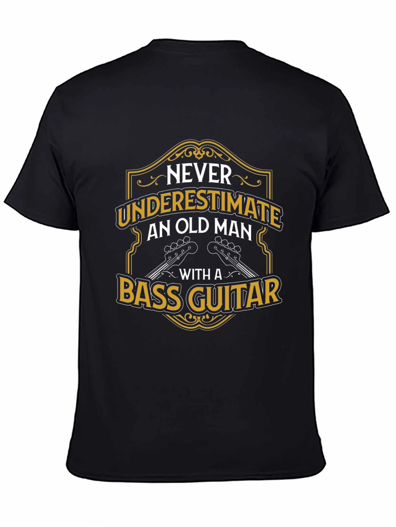 Black Old Man with Bass Guitar T-Shirt view 4
