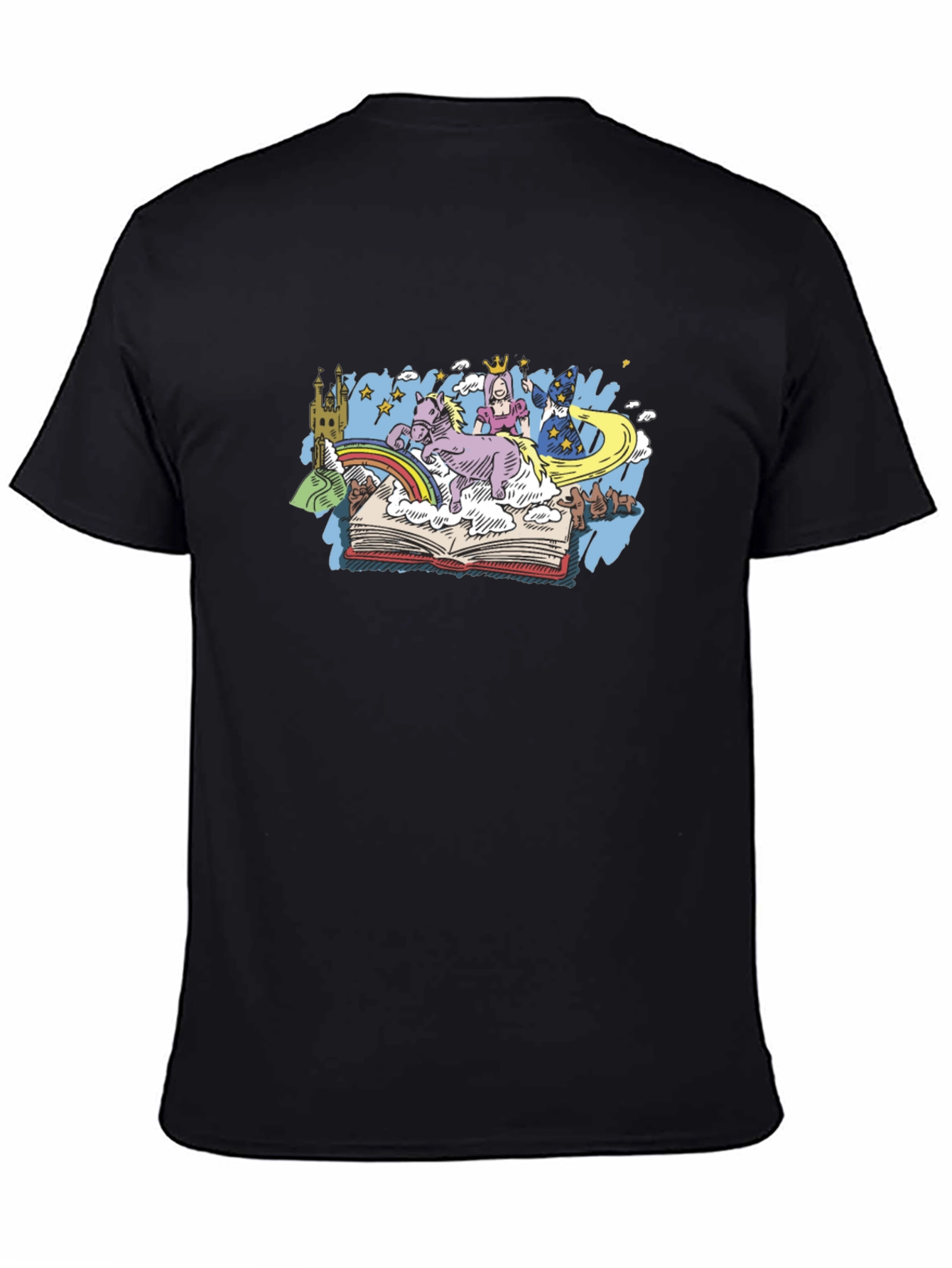 Black Storybook Dreams T-Shirt - Magical Fantasy Design view 4