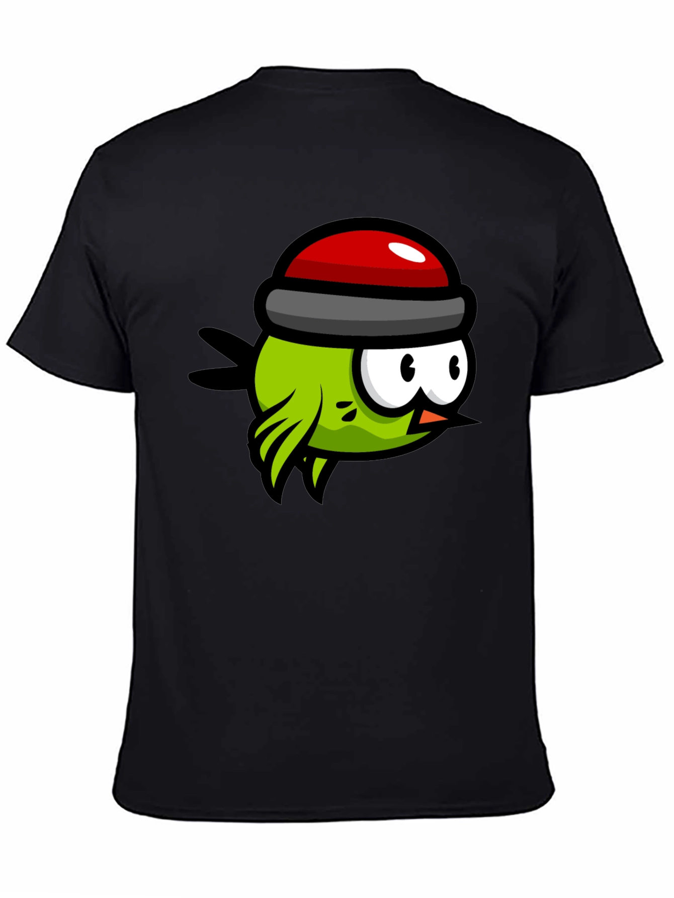 Black Cartoon Bird Graphic Tee - Quirky Black T-Shirt view 4