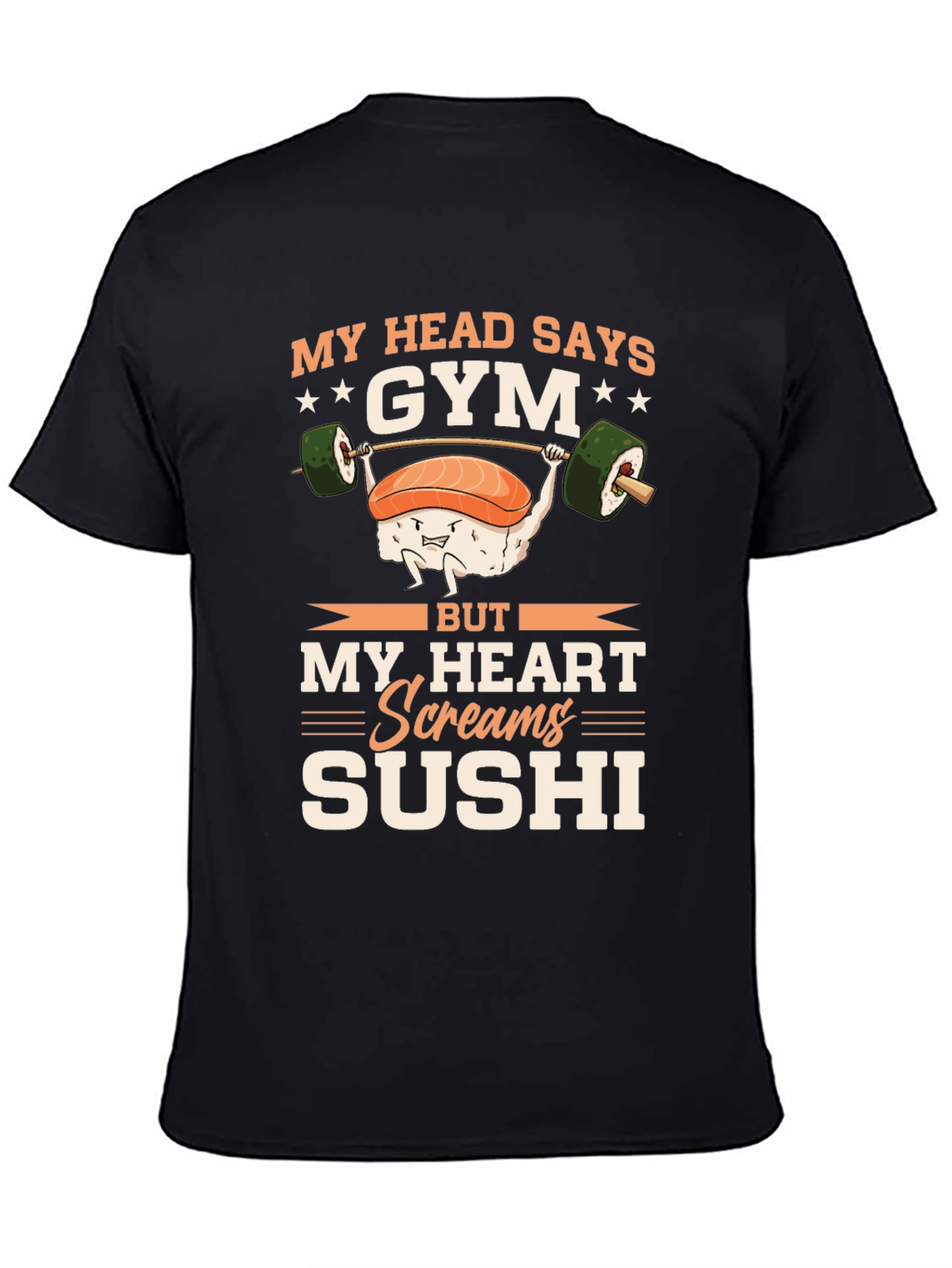 Black Gym & Sushi Graphic Tee - Workout Foodie Shirt view 4