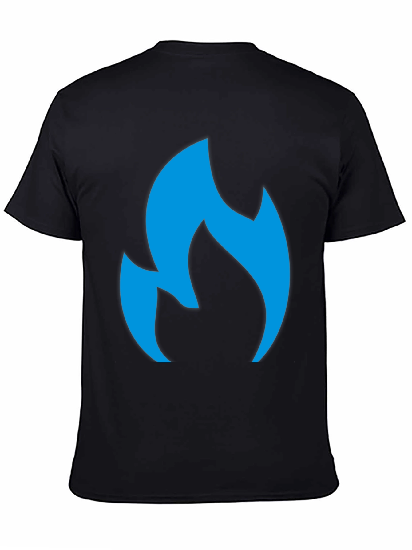 Black Men's Black T-Shirt with Blue Flame Graphic view 4