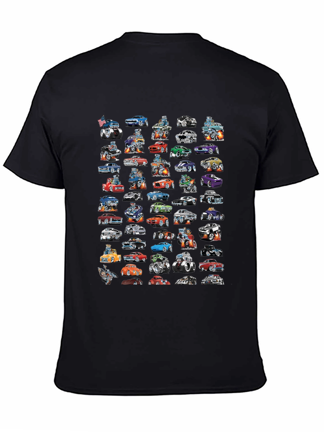 Black Cartoon Car T-Shirt - Black Cotton Tee view 4
