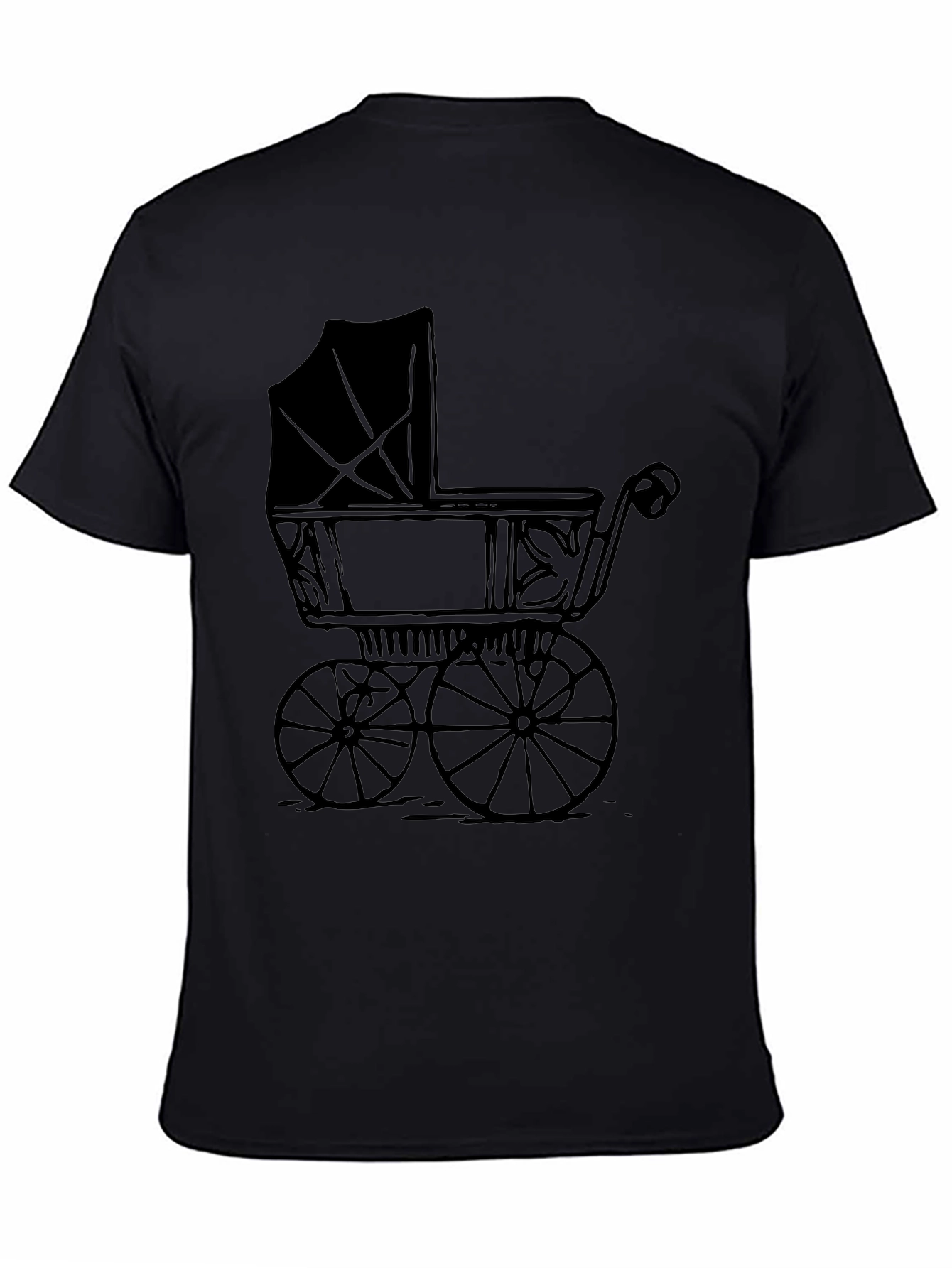 Black Vintage Baby Carriage Graphic Tee - Soft Black T-Shirt view 4