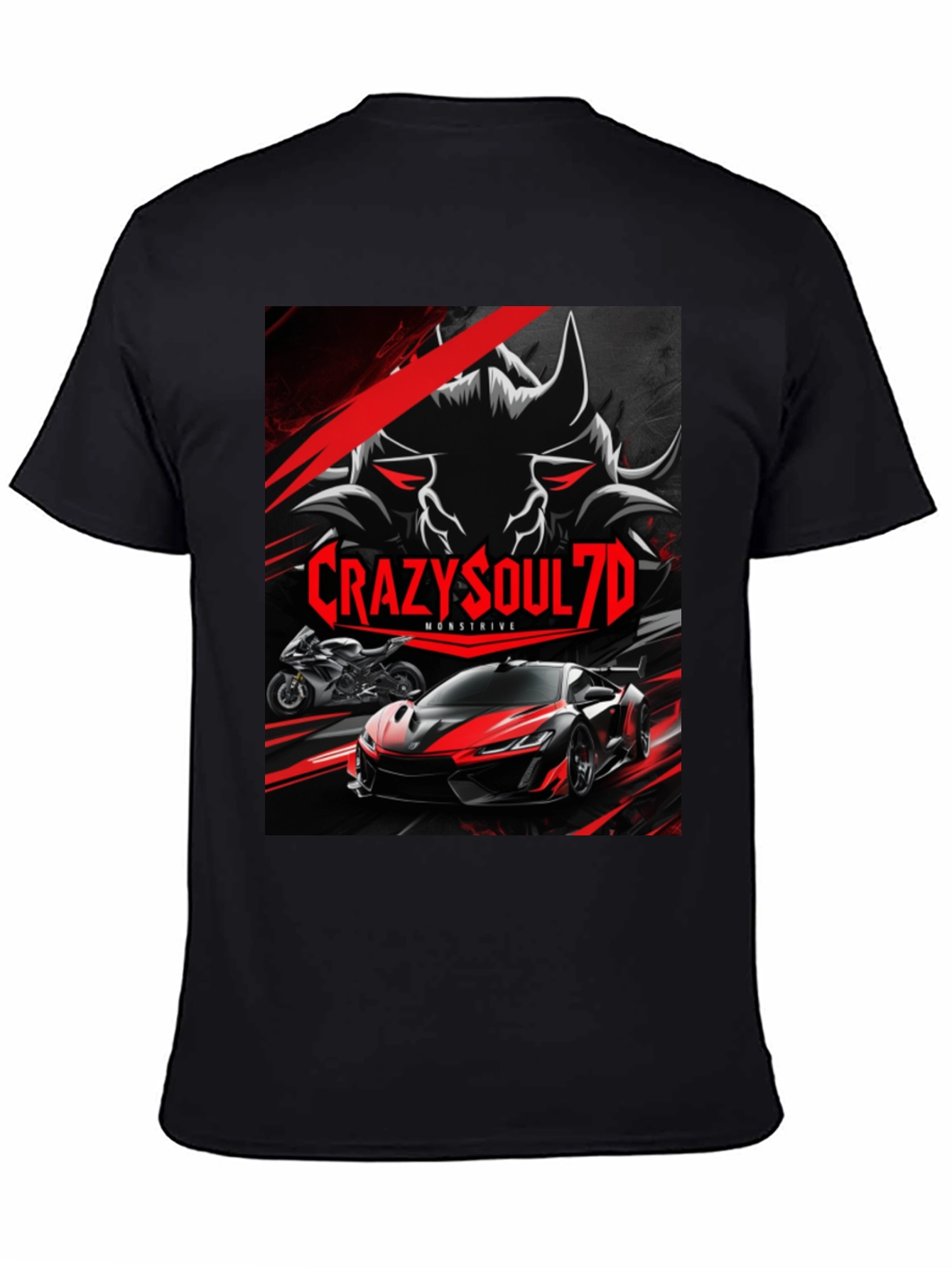 Black CrazySoul7D Monstrive Graphic T-Shirt view 4