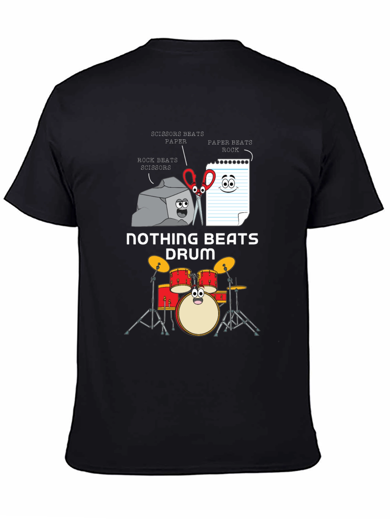 Black Rock Paper Scissors Drum Funny T-Shirt view 4