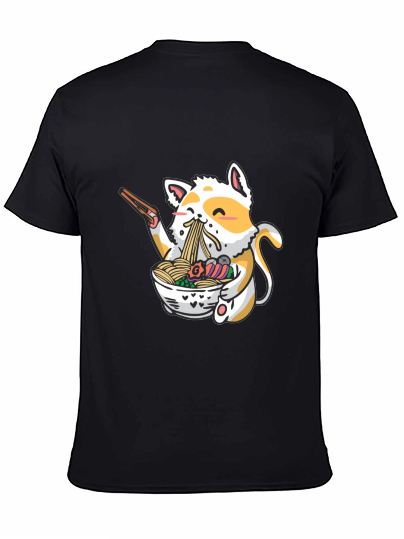 Black Ramen Cat Graphic T-Shirt - Black Cotton Blend view 4