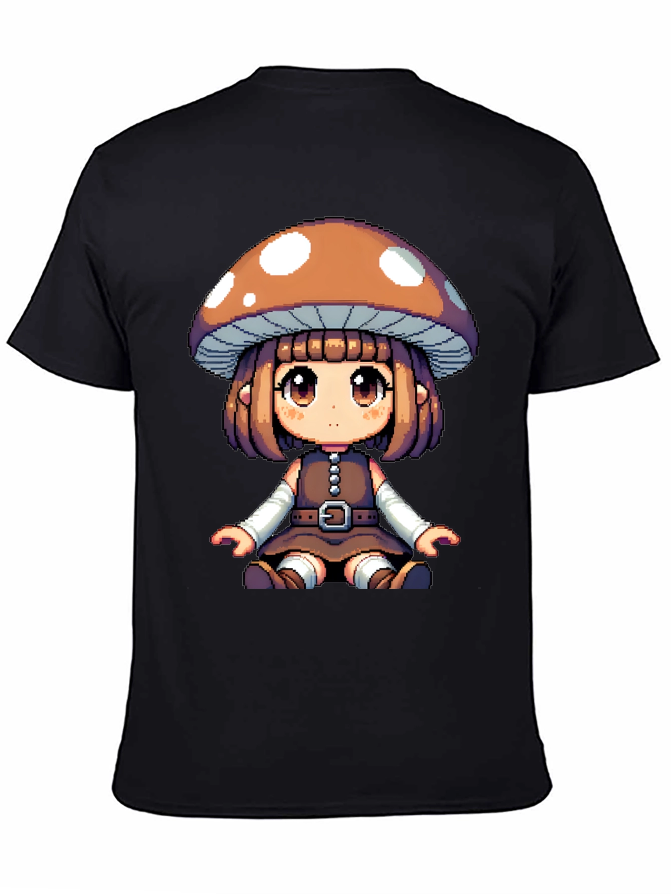 Black Mushroom Girl Pixel Art T-Shirt view 4