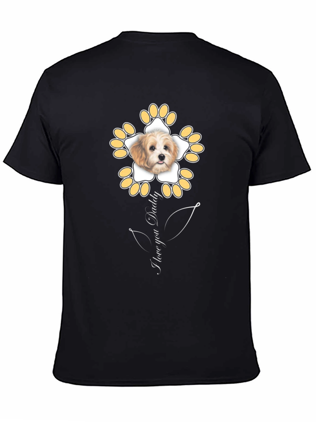 Black I Love You Daddy Dog Flower Graphic T-Shirt view 4