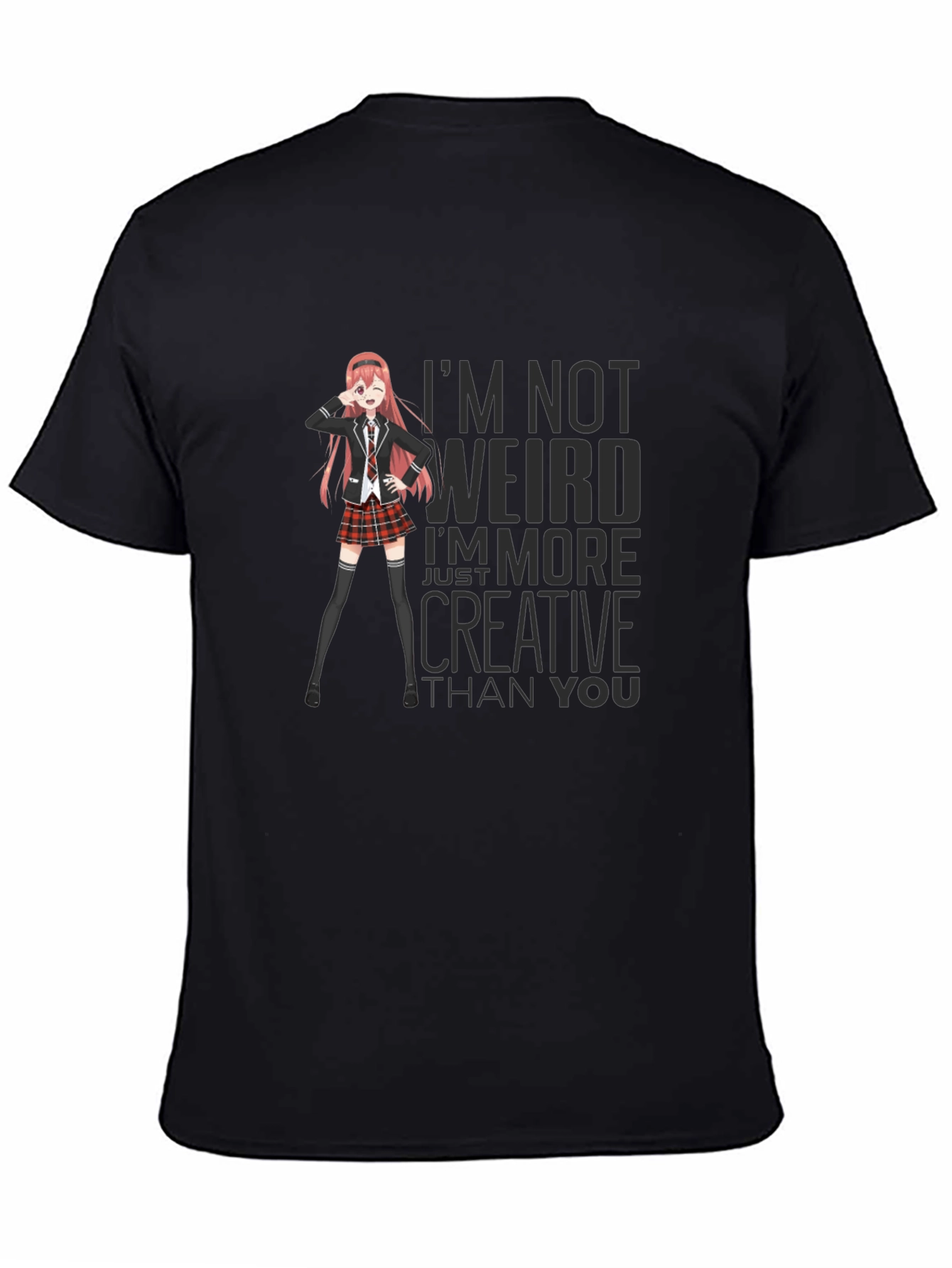 Black Anime Graphic Tee - "I'm Not Weird" Slogan T-Shirt view 4
