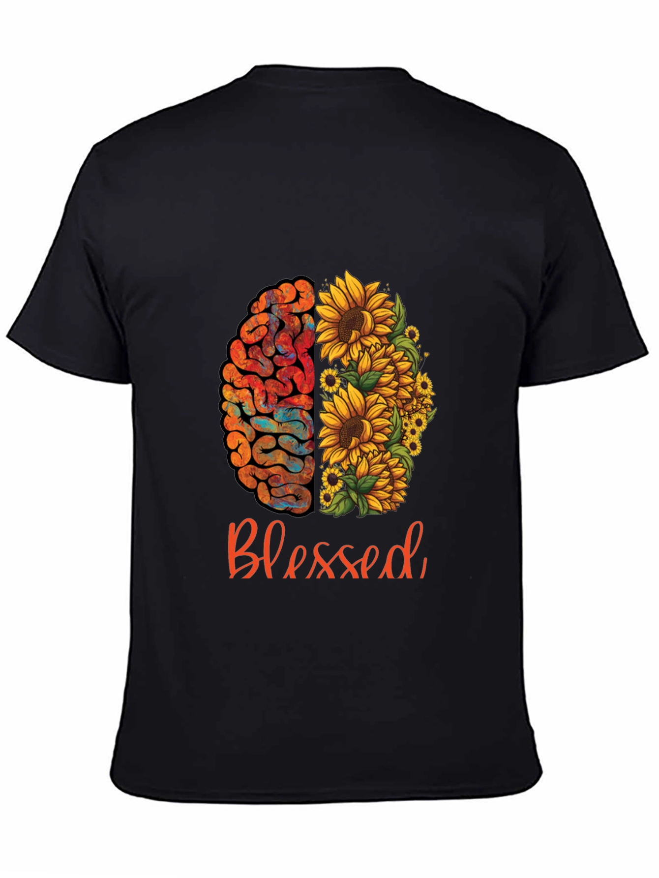 Black Blessed Brain & Sunflower Graphic Tee - Unisex Cotton T-Shirt view 4