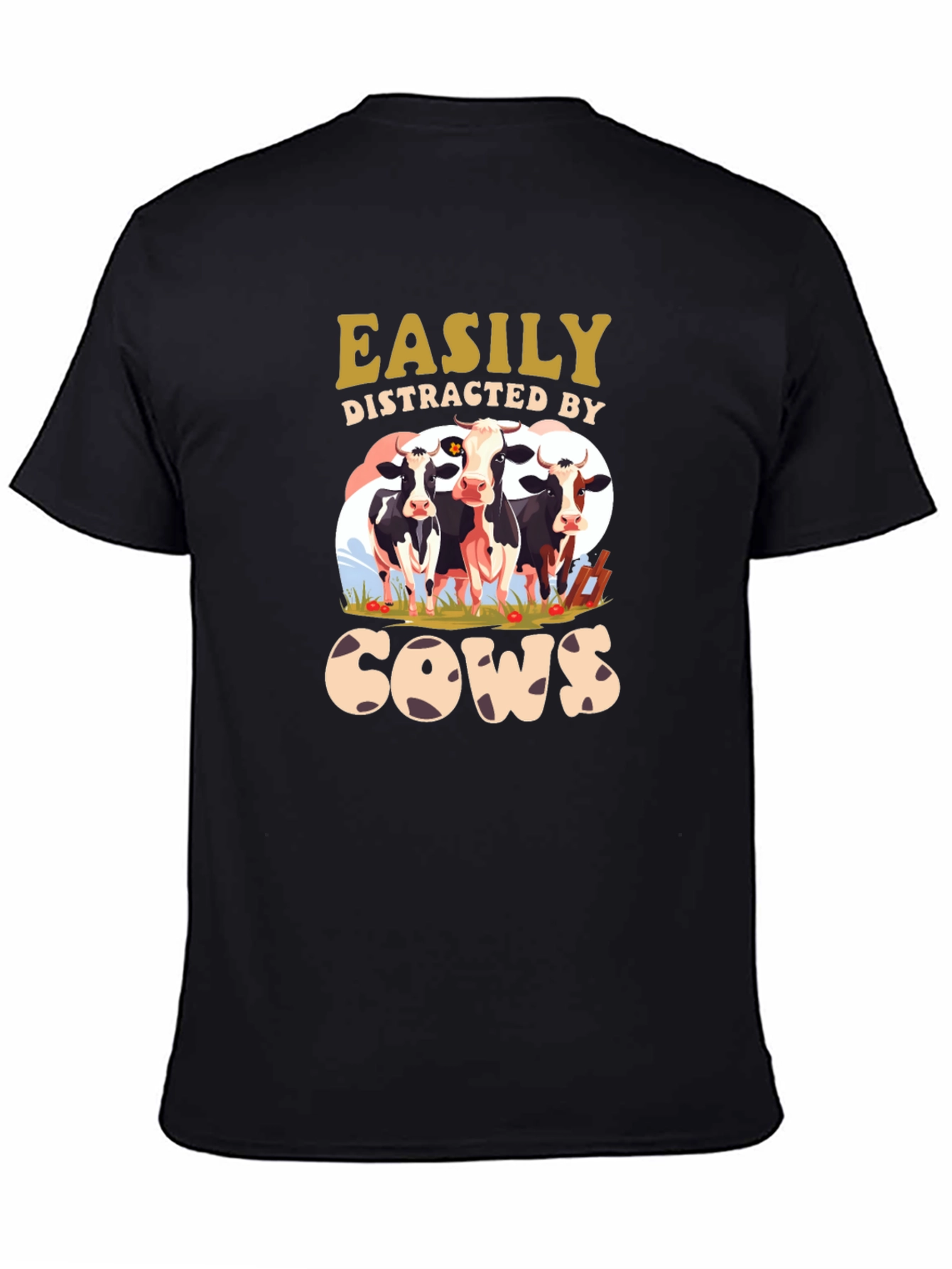 Black Easily Distracted by Cows Black T-Shirt view 4