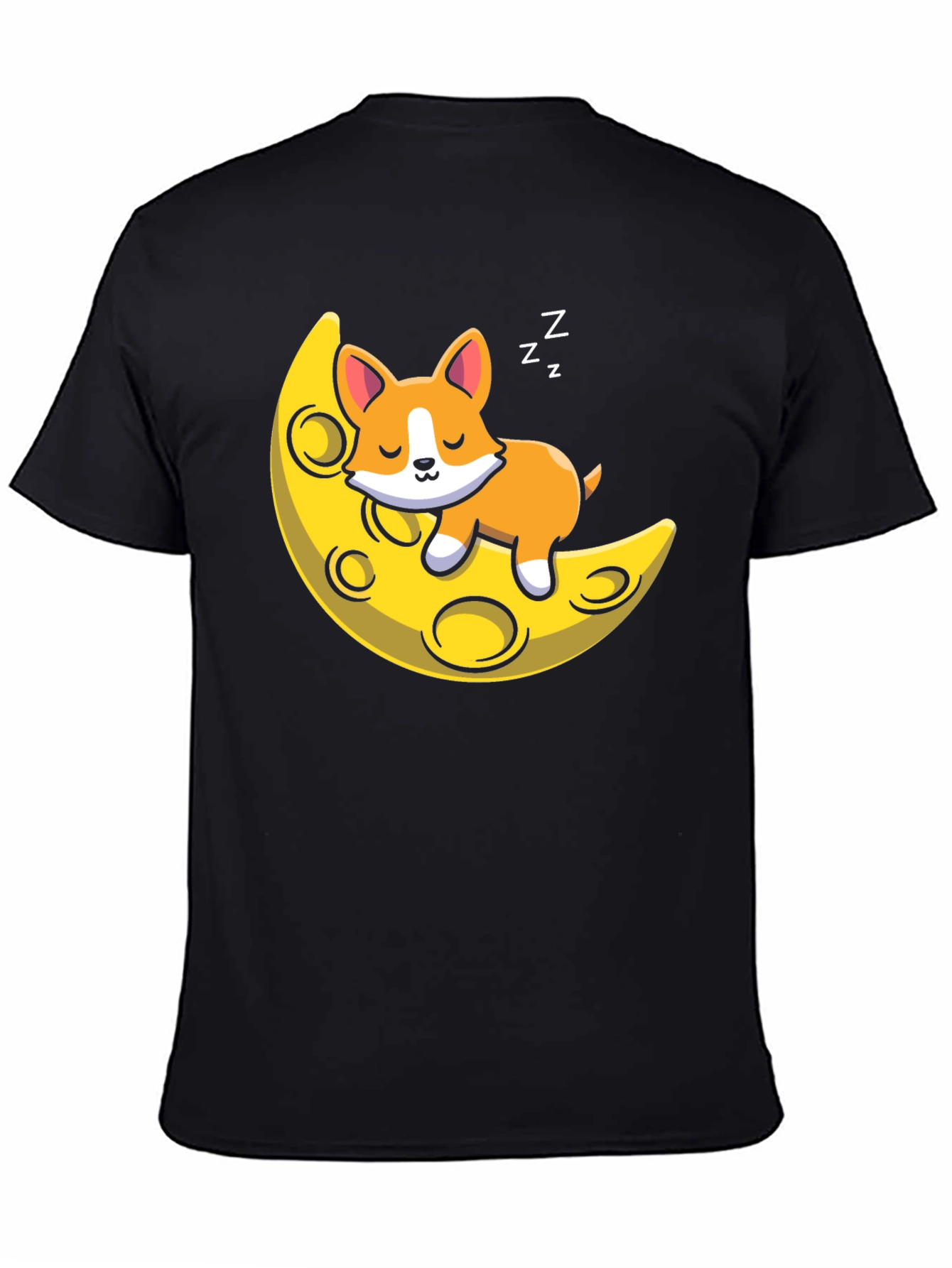 Cute Sleeping Dog on Moon Black T-shirt - 4