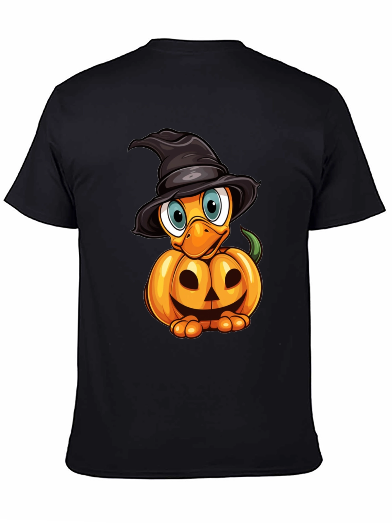 Black Halloween Pumpkin Duckling T-Shirt view 4