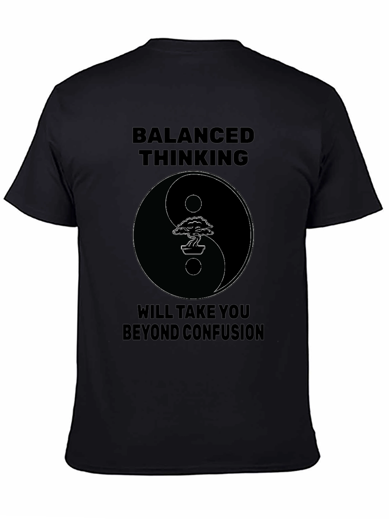 Black Balanced Thinking Yin Yang Bonsai T-Shirt view 4