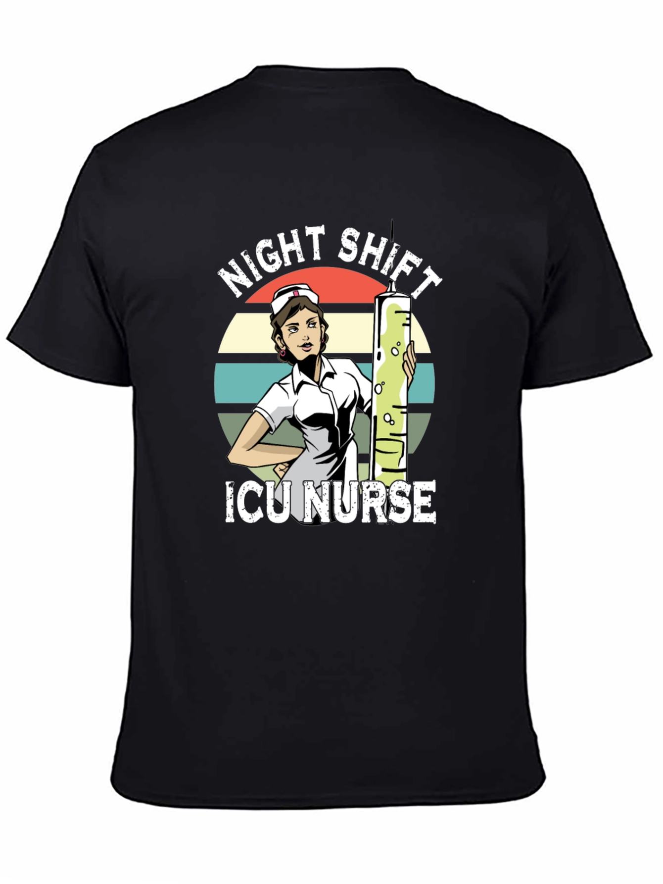 Black Night Shift ICU Nurse Graphic T-Shirt view 4