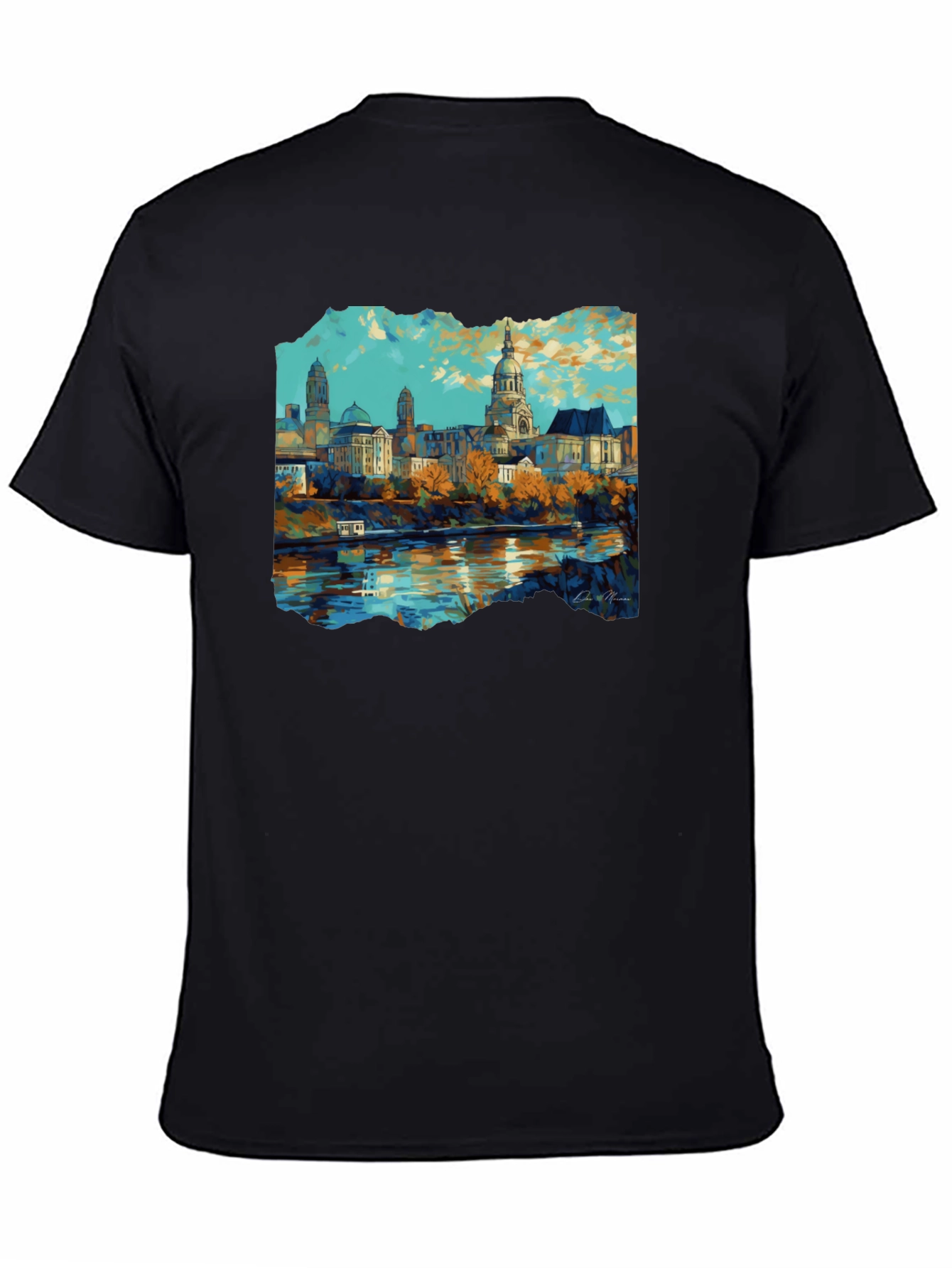 Black Cityscape Graphic Black T-Shirt view 4
