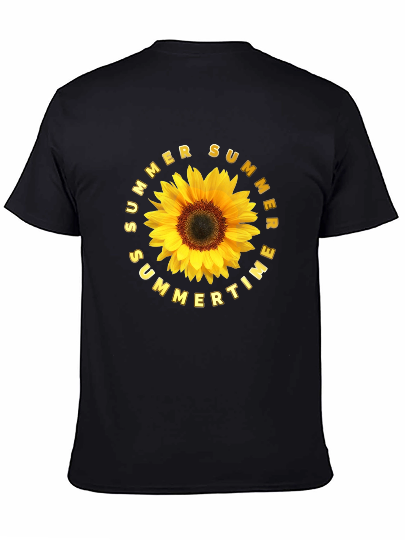 Black Summer Sunflower Graphic Tee - Black Unisex T-Shirt view 4