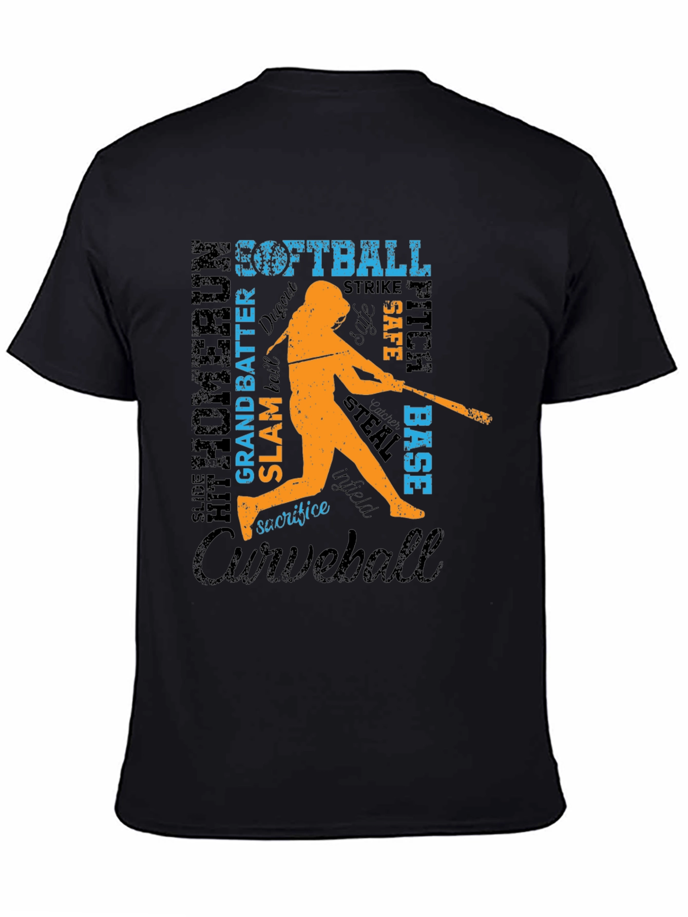 Black Softball Word Art Graphic T-Shirt view 4