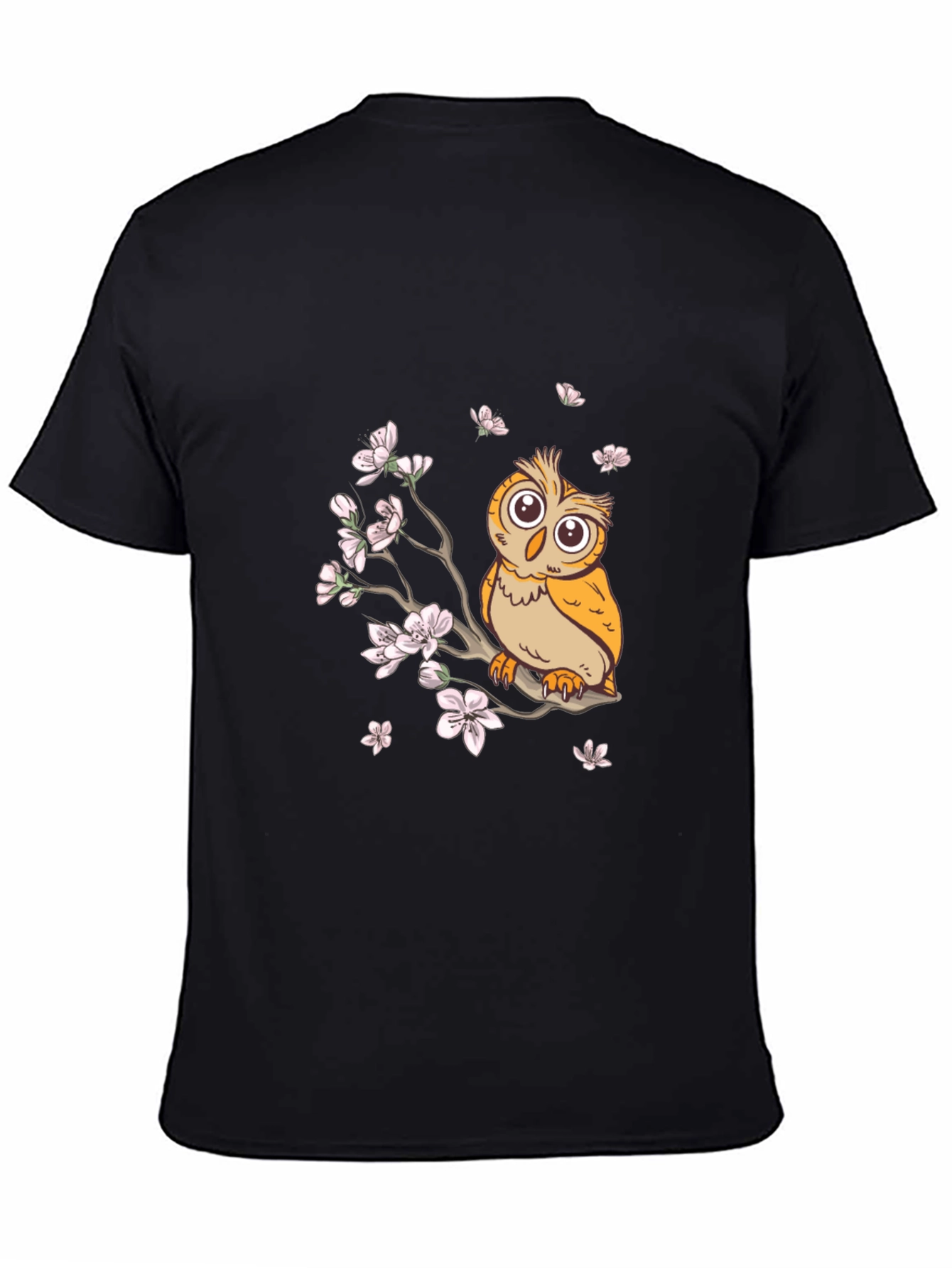Black Owl & Cherry Blossoms Graphic Tee - Black view 4