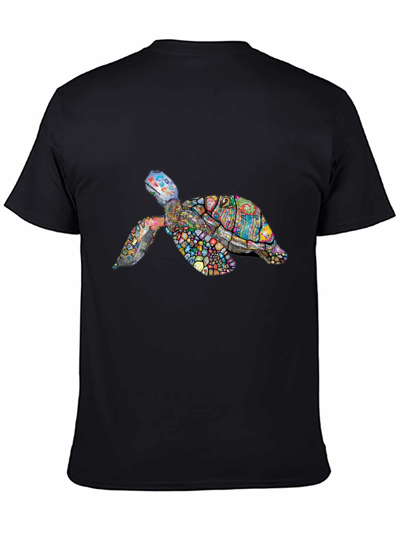 Black Vibrant Turtle Graphic Tee - Black Cotton T-Shirt view 4