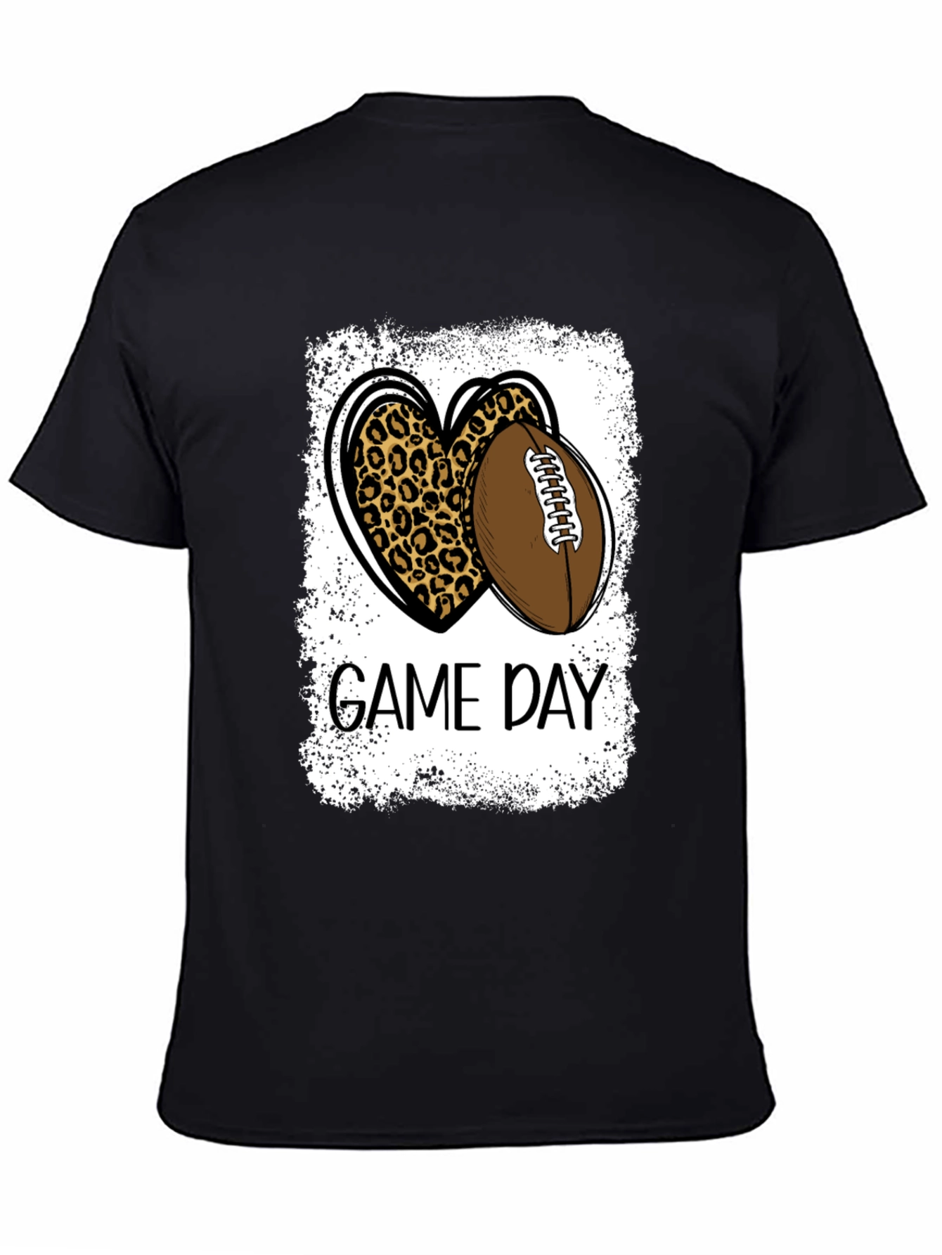 Black Game Day Leopard Heart Football T-Shirt view 4
