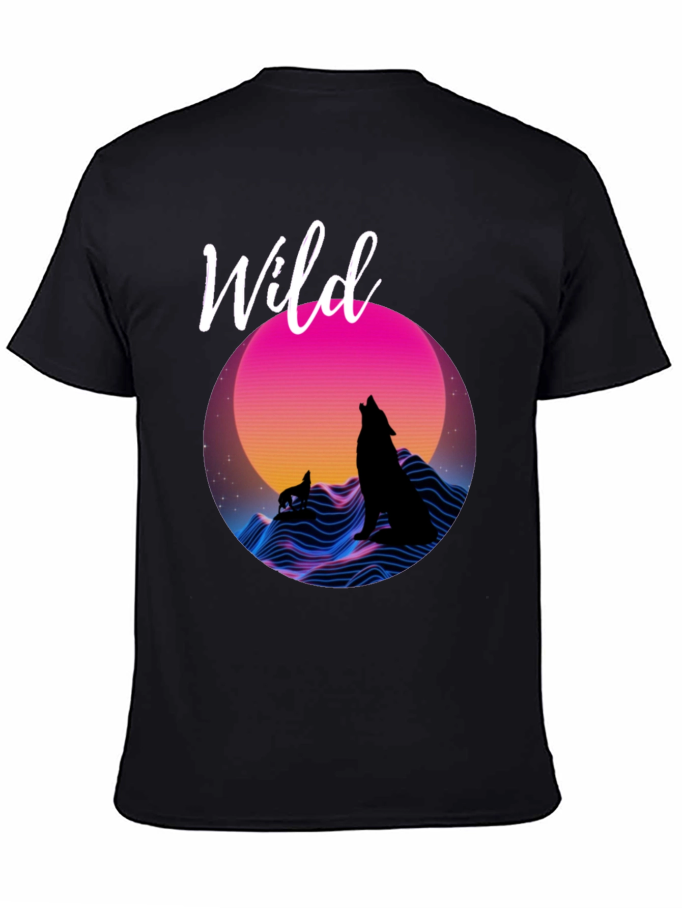 Black Wild Graphic T-Shirt - Retro Wolf Design view 4